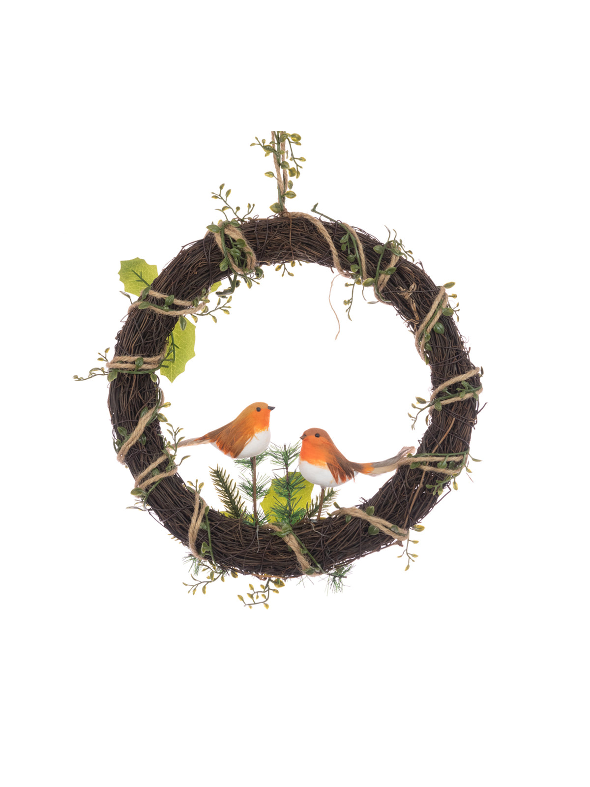 Christmas Robin Wreath 36cm - Green
