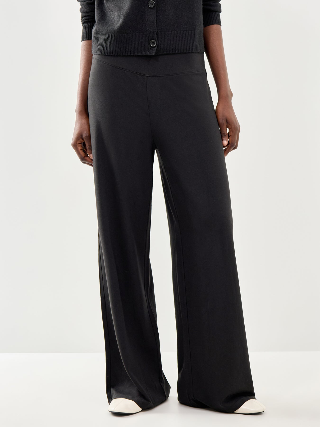 High Waisted Wide F/L Pant Black