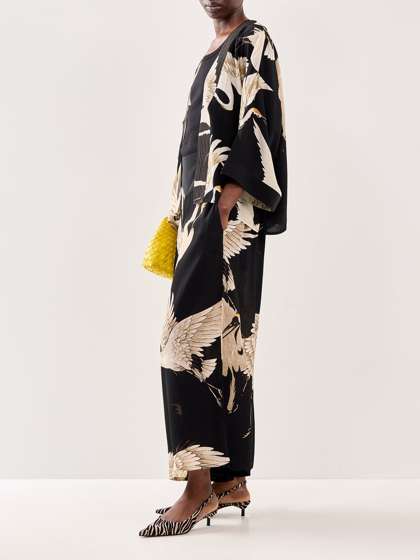 Crepe Kimono Stork Black