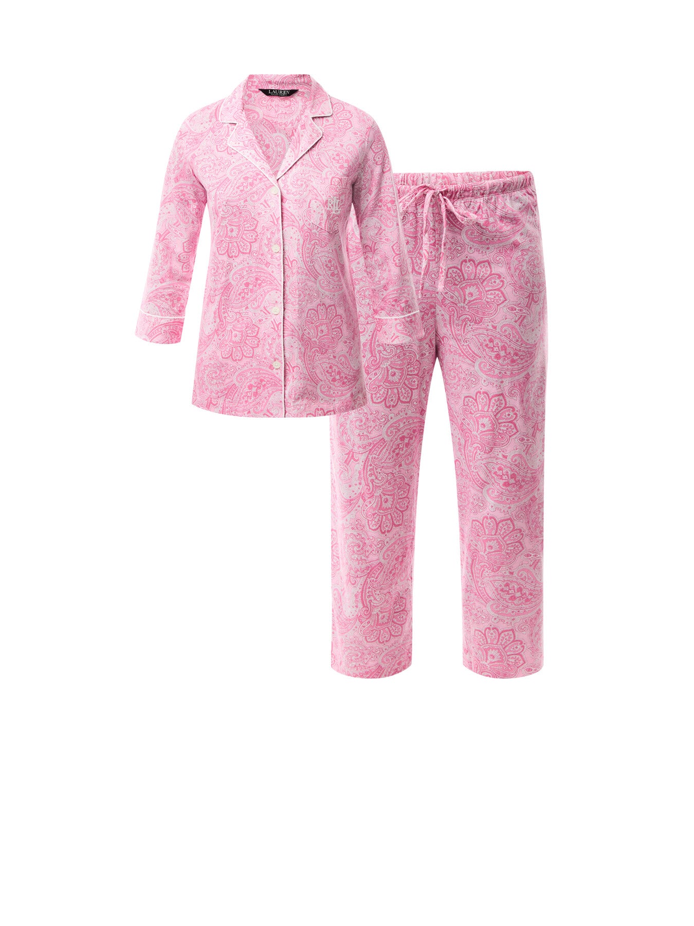 Cropped Cotton Pyjama Set Pink Flora