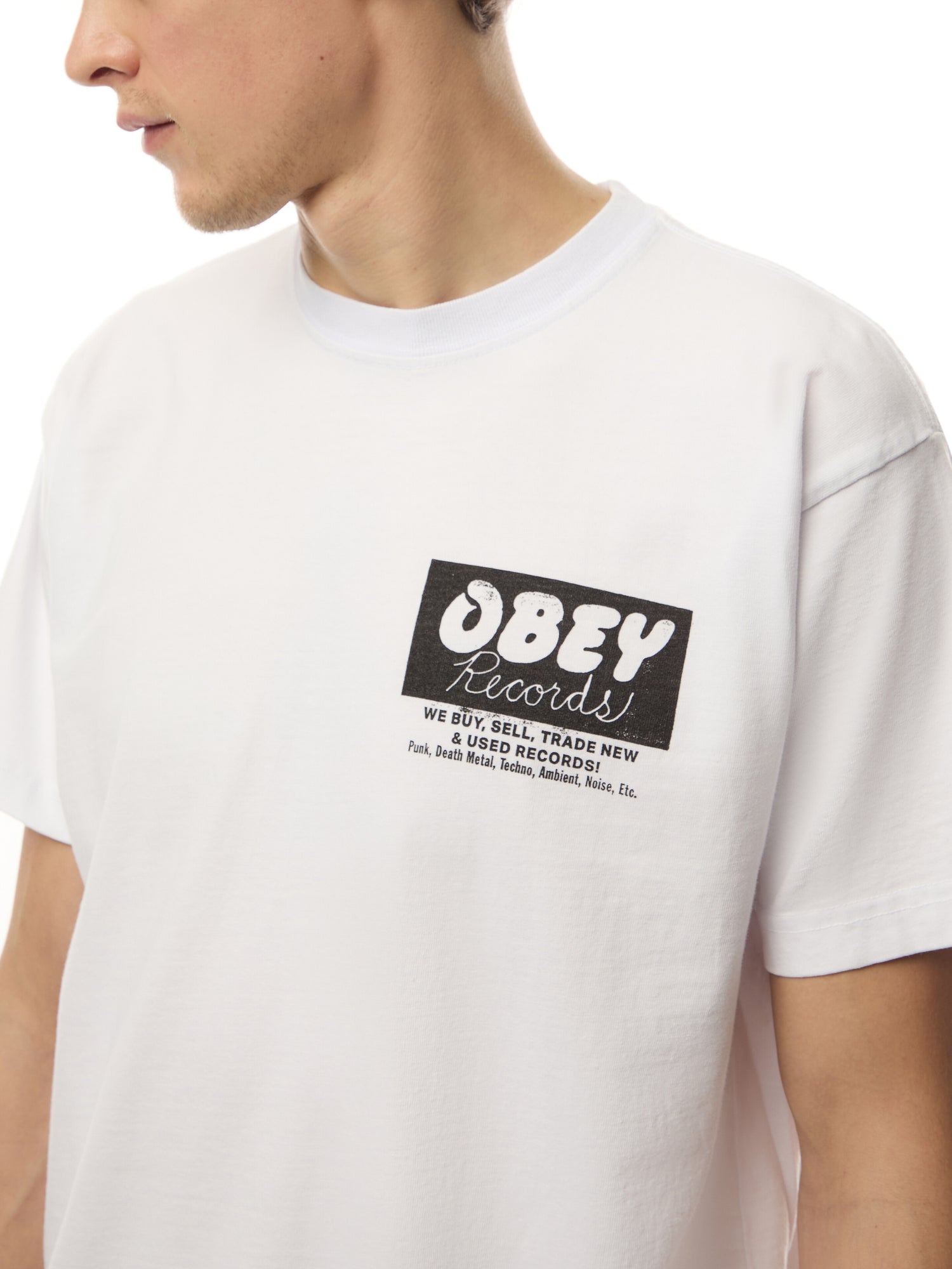 Obey Records Buy Sell Trade Heavy Weight Box T Shirt