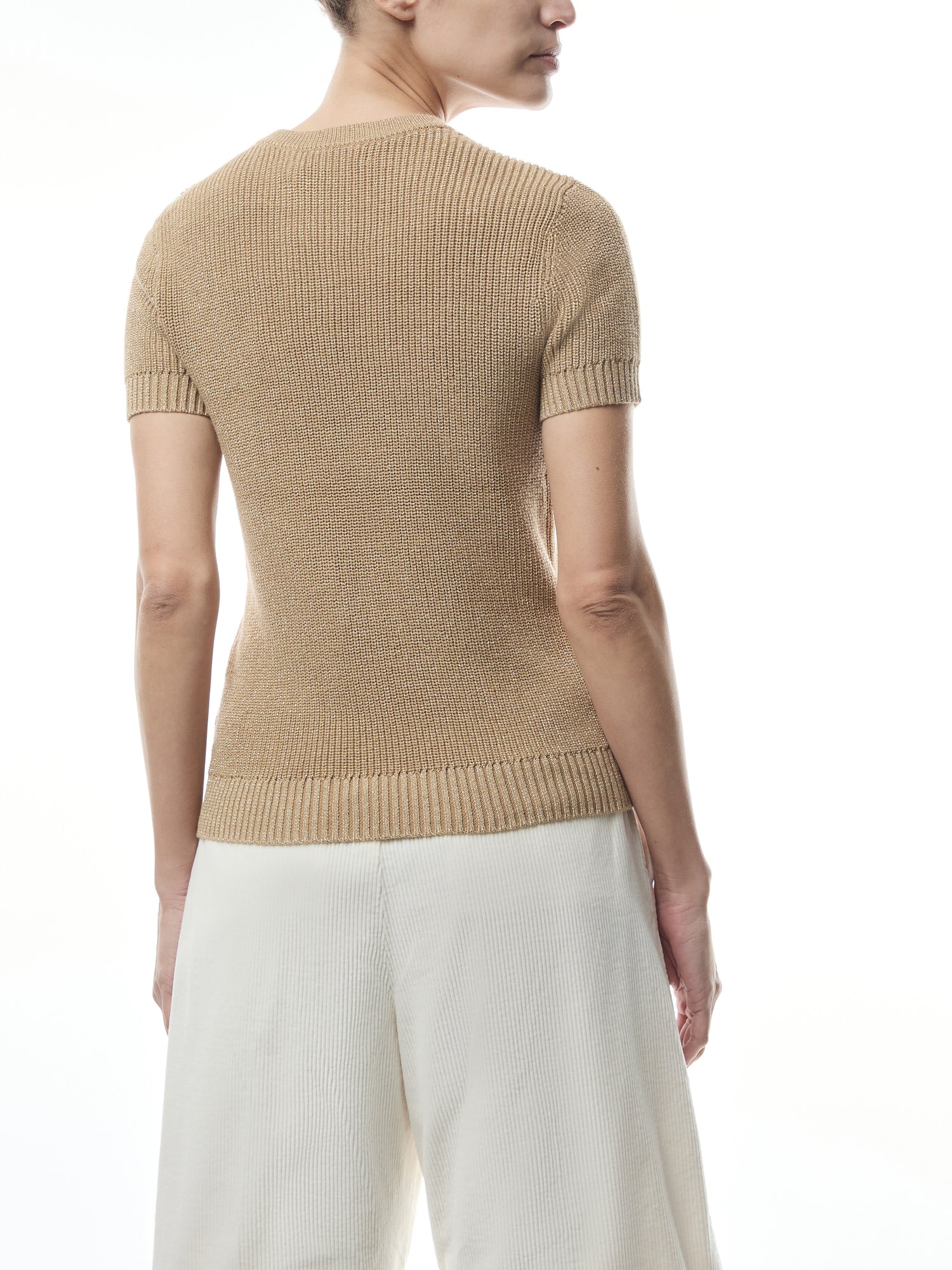 Metallic Ribbed Short Sleeve Sweater