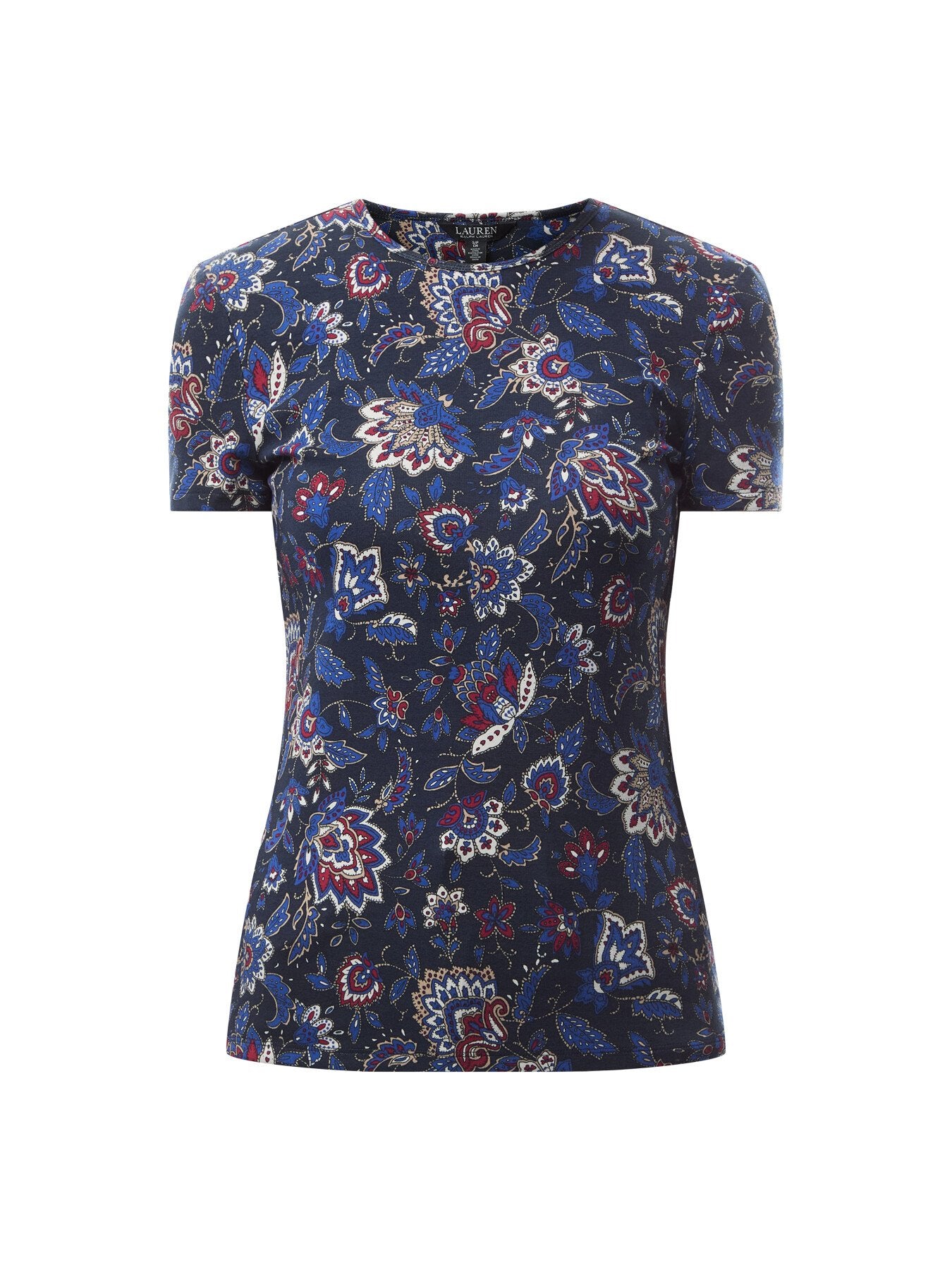 Floral Stretch Cotton Crewneck T Shirt