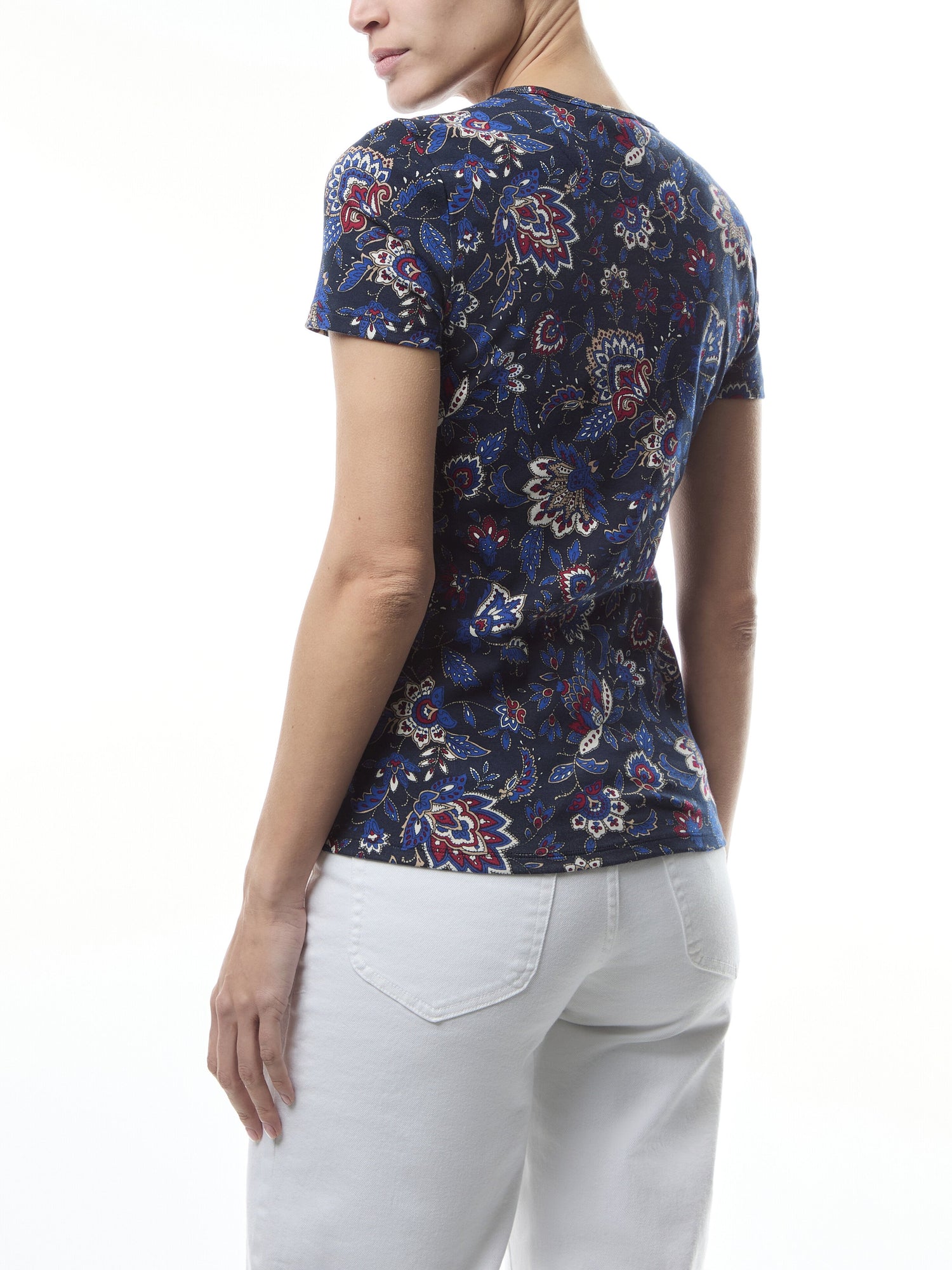 Floral Stretch Cotton Crewneck T Shirt