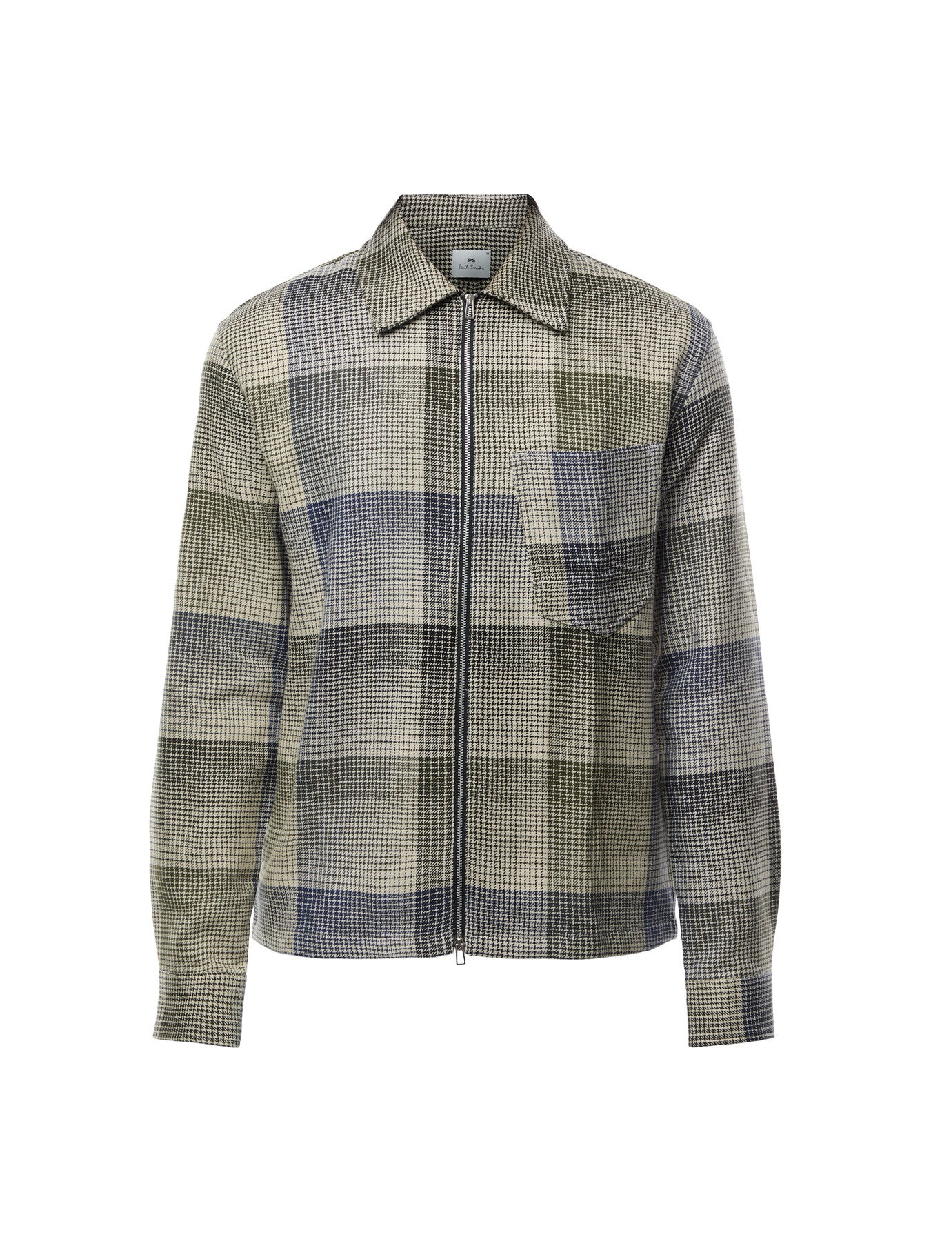 Double Face Check Cotton Zip Overshirt