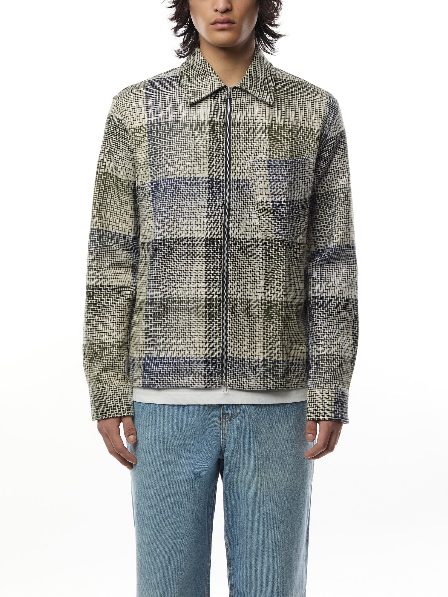 Double Face Check Cotton Zip Overshirt