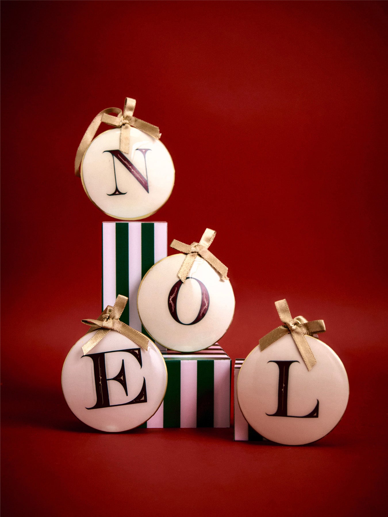 Enamel Round Alphabet Letter Bauble WHITE / RED