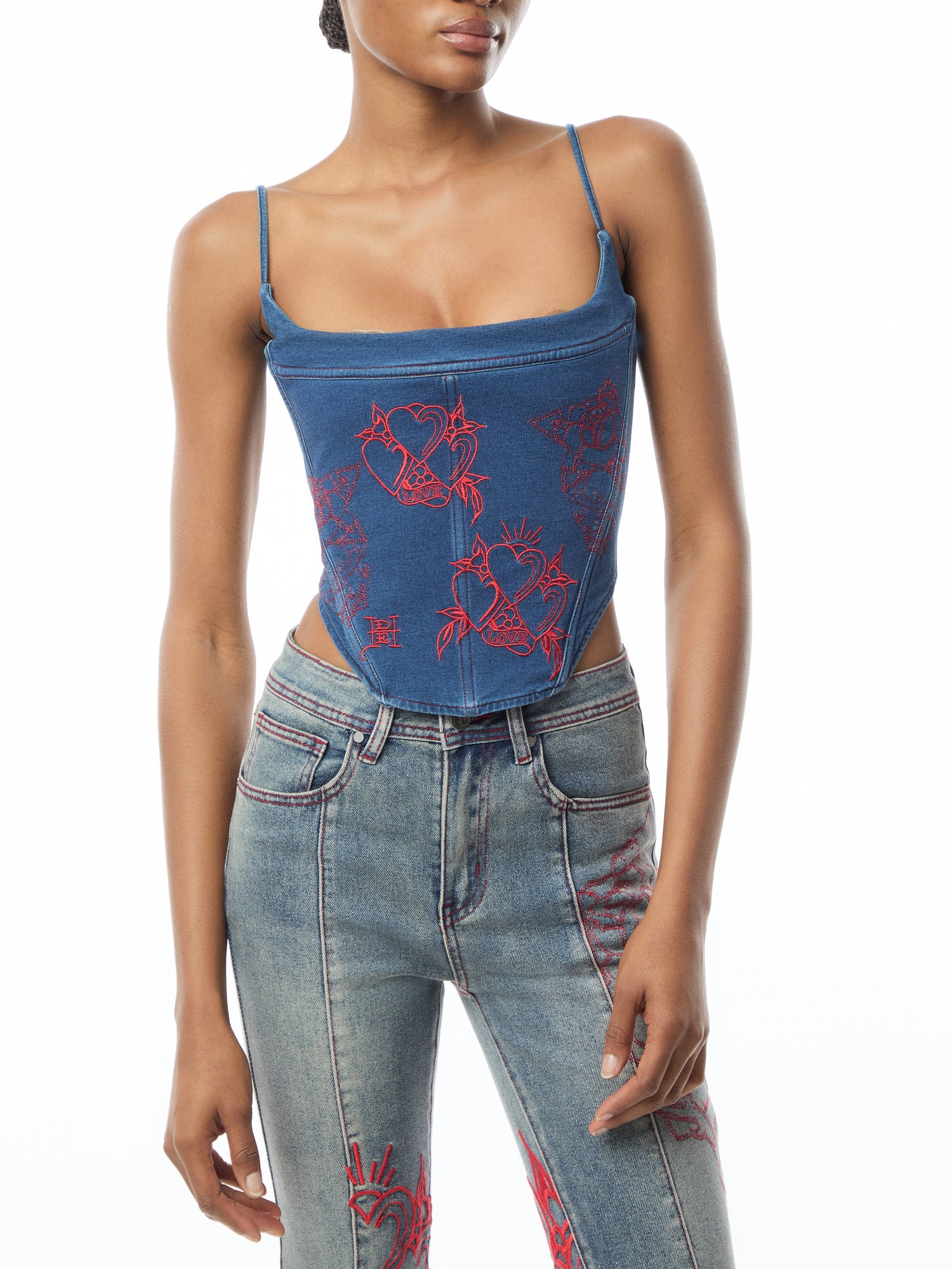 Rouge Hearts Denim Corset