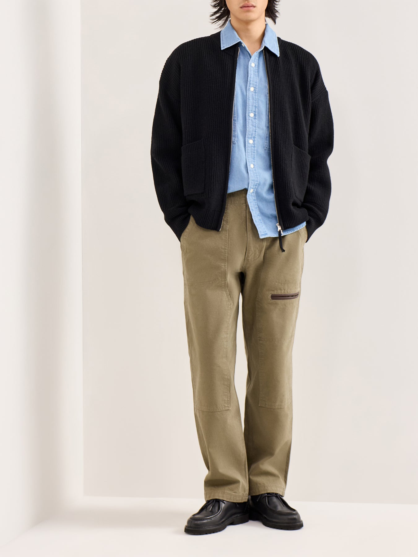 Wool Deck Zip-Up Cardigan Black