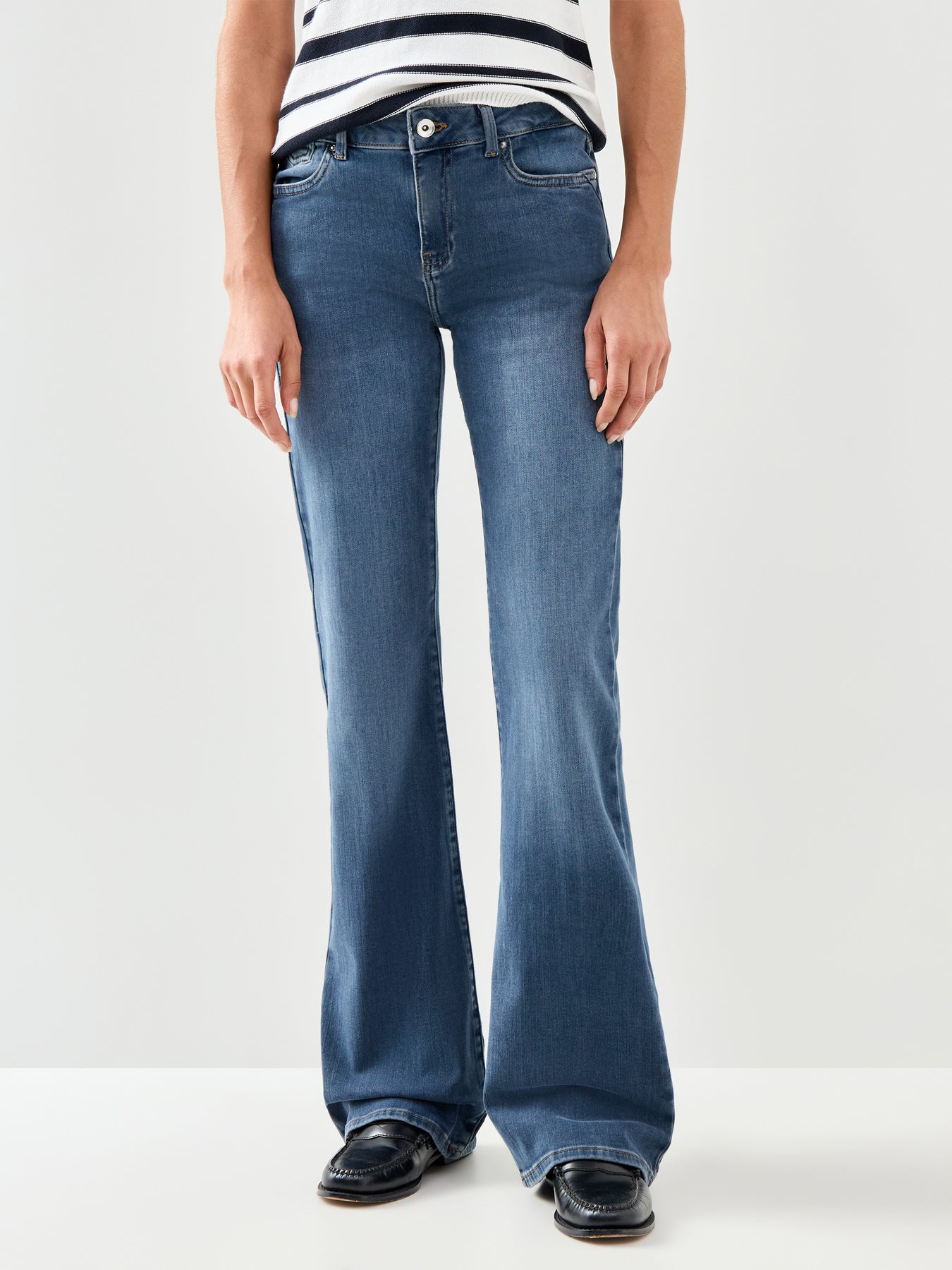 Blush Icon Coin Mid Waist Flare Jeans 32 Inch Blue Black