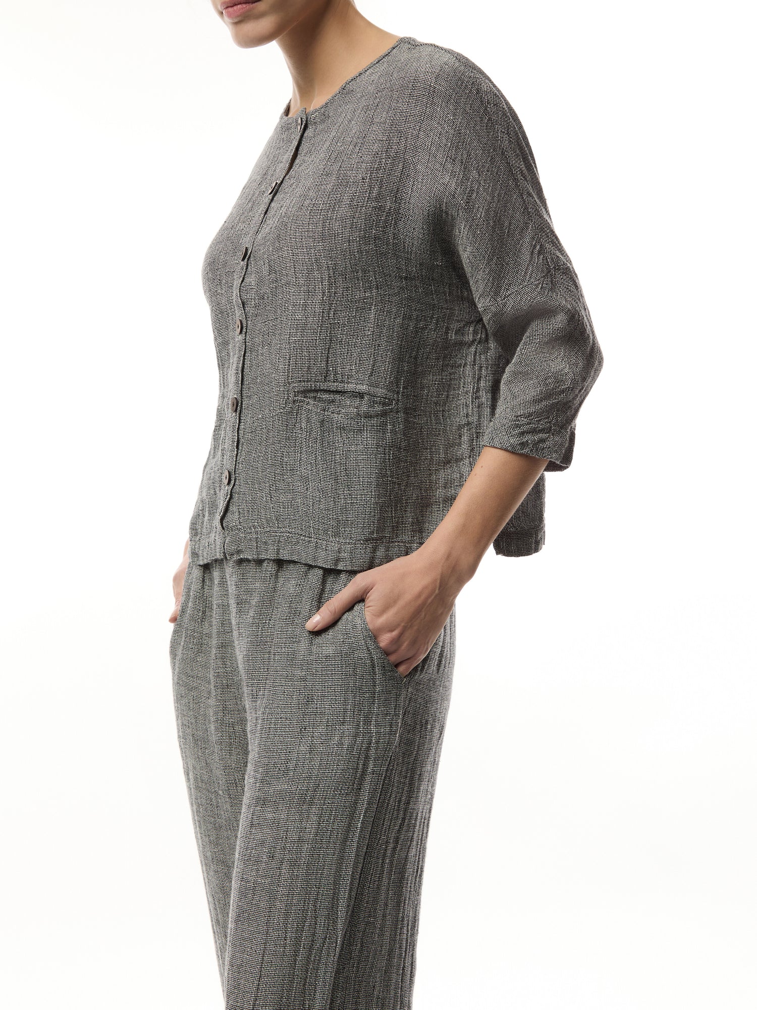 Bubble Cropped Tweed Linen Pant