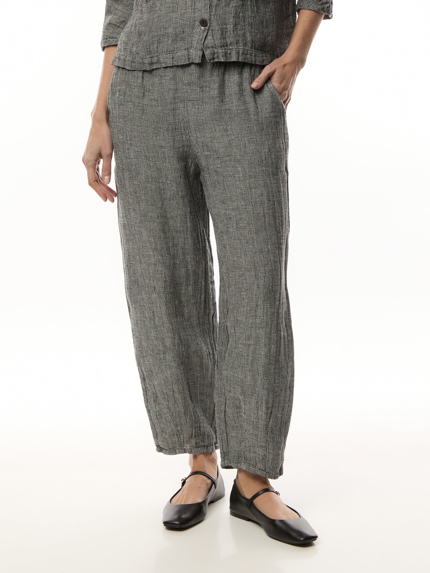 Bubble Cropped Tweed Linen Pant