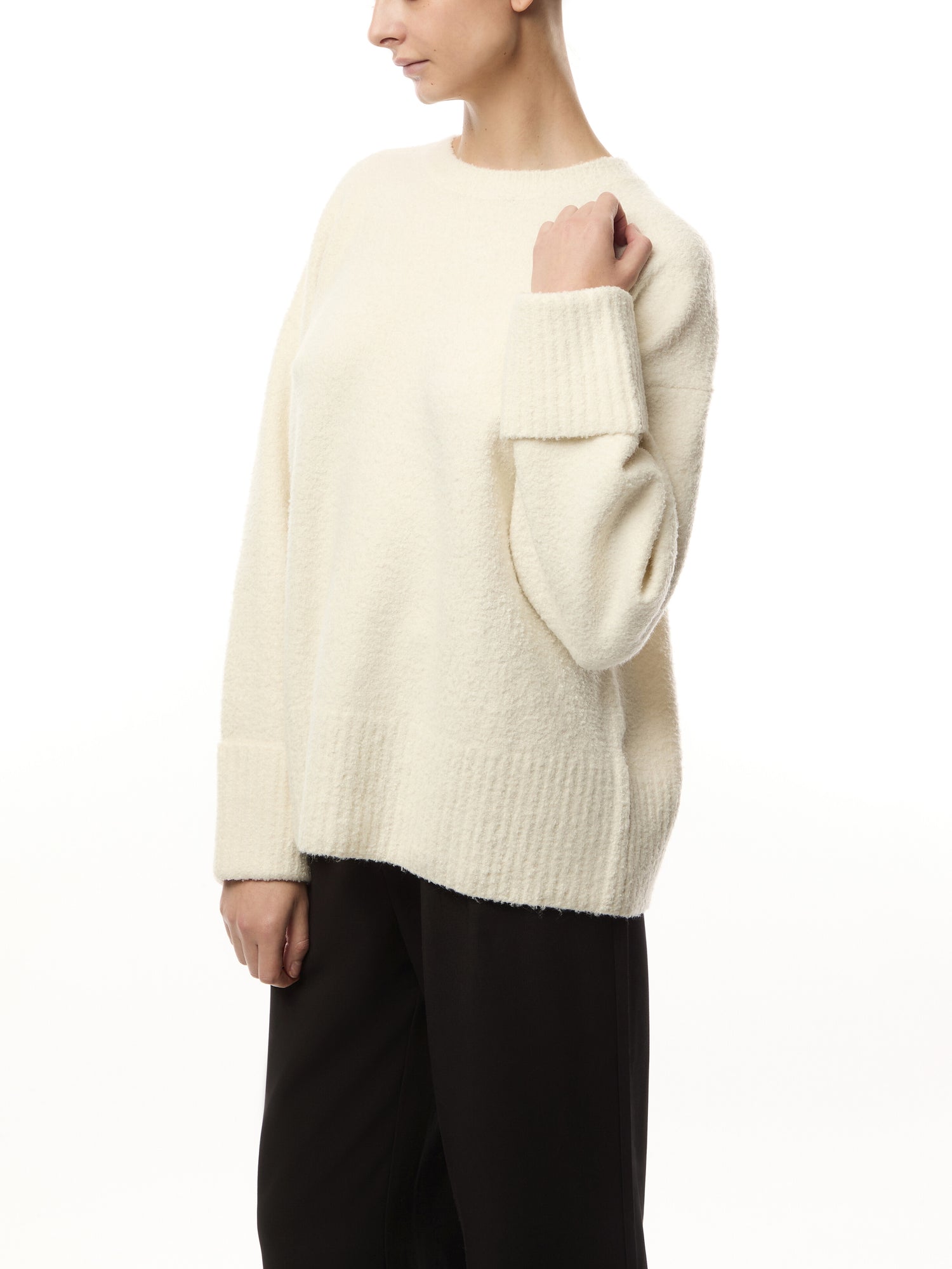 Oversized Borg Fleece Funnel Neck Jumper Cream