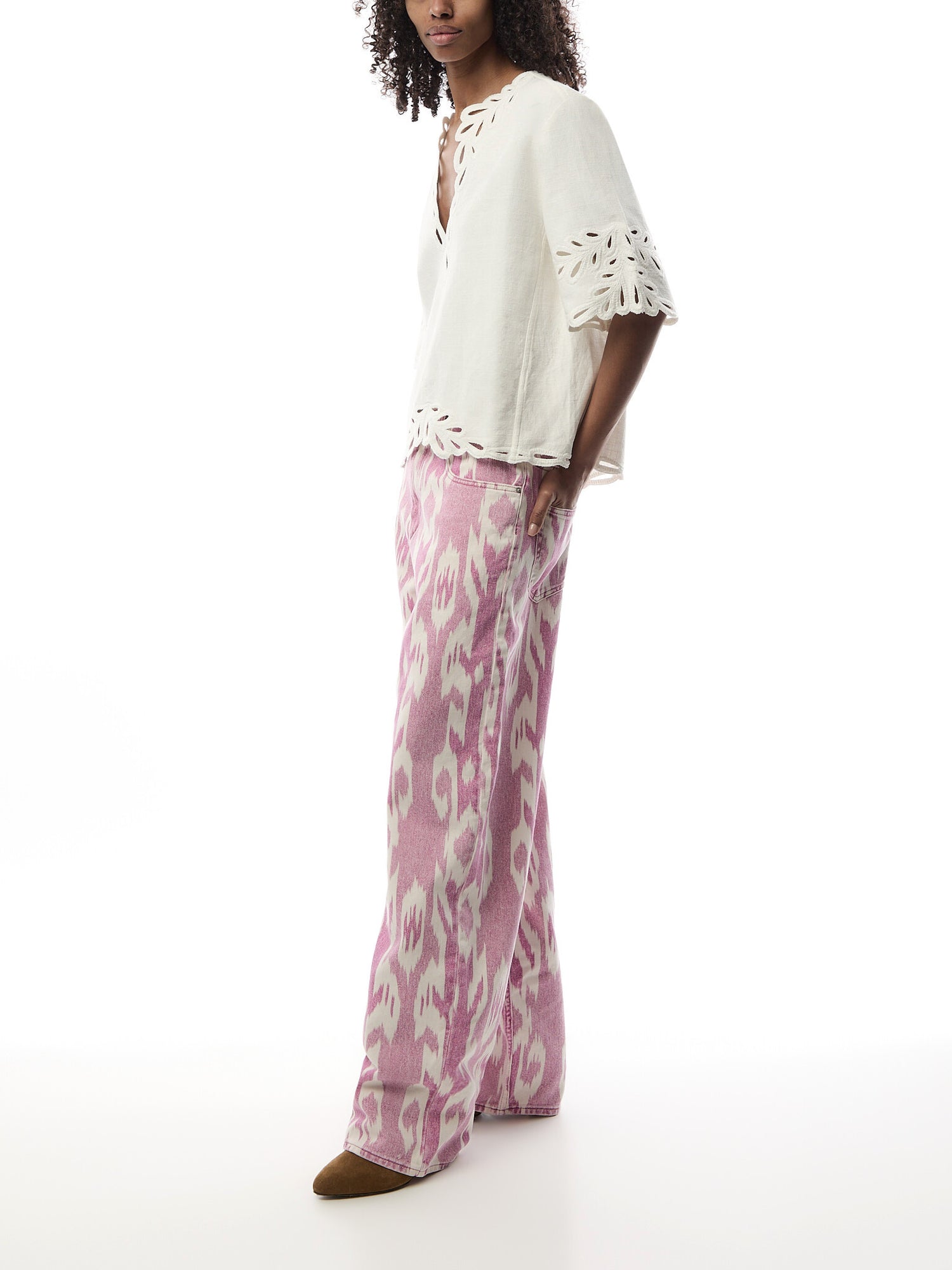 Joanny Loose Fit Denim Ikat Print Jeans