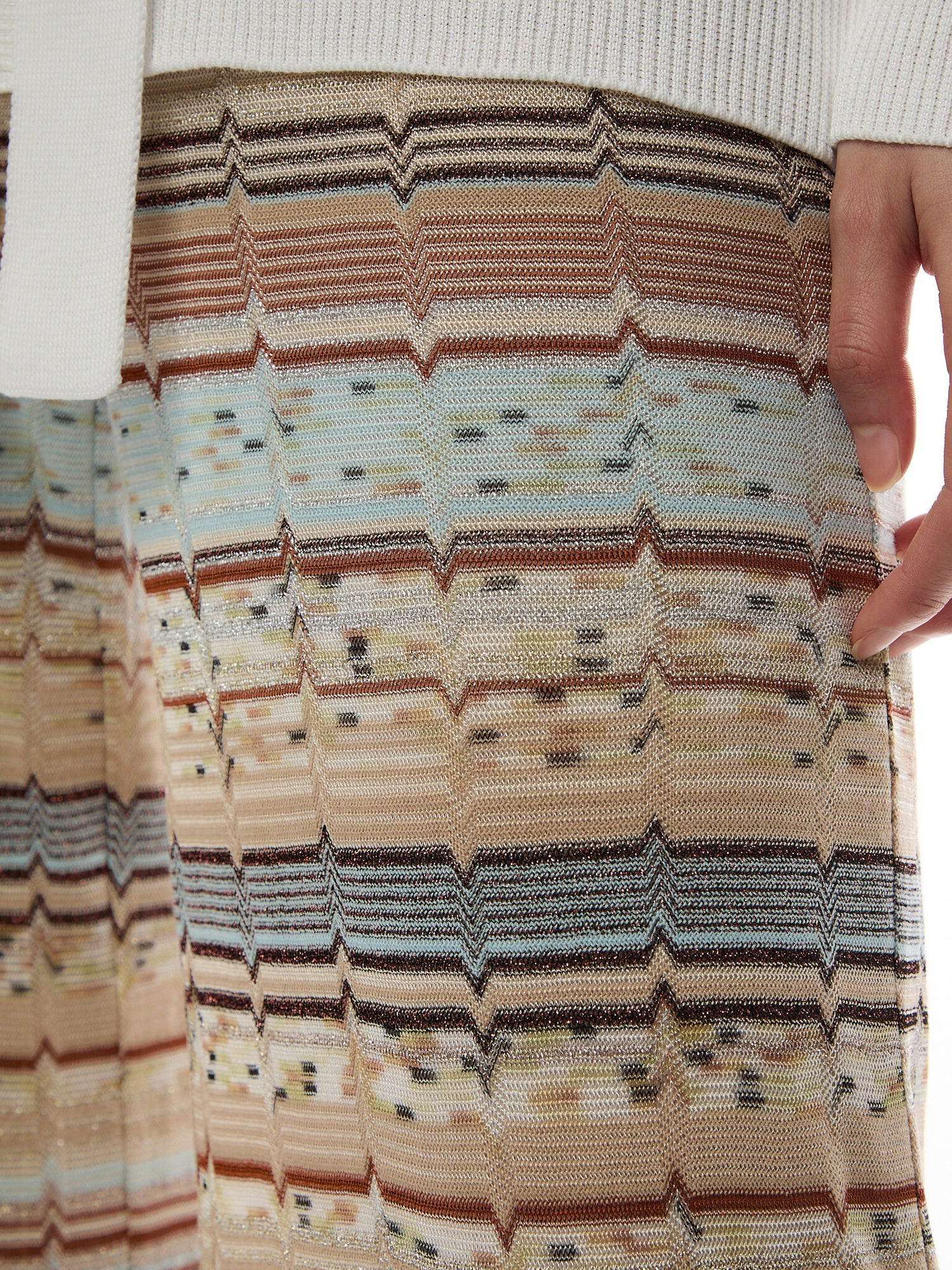 Viscose and Cotton Palazzo Trousers with Lamé Zigzag Fret