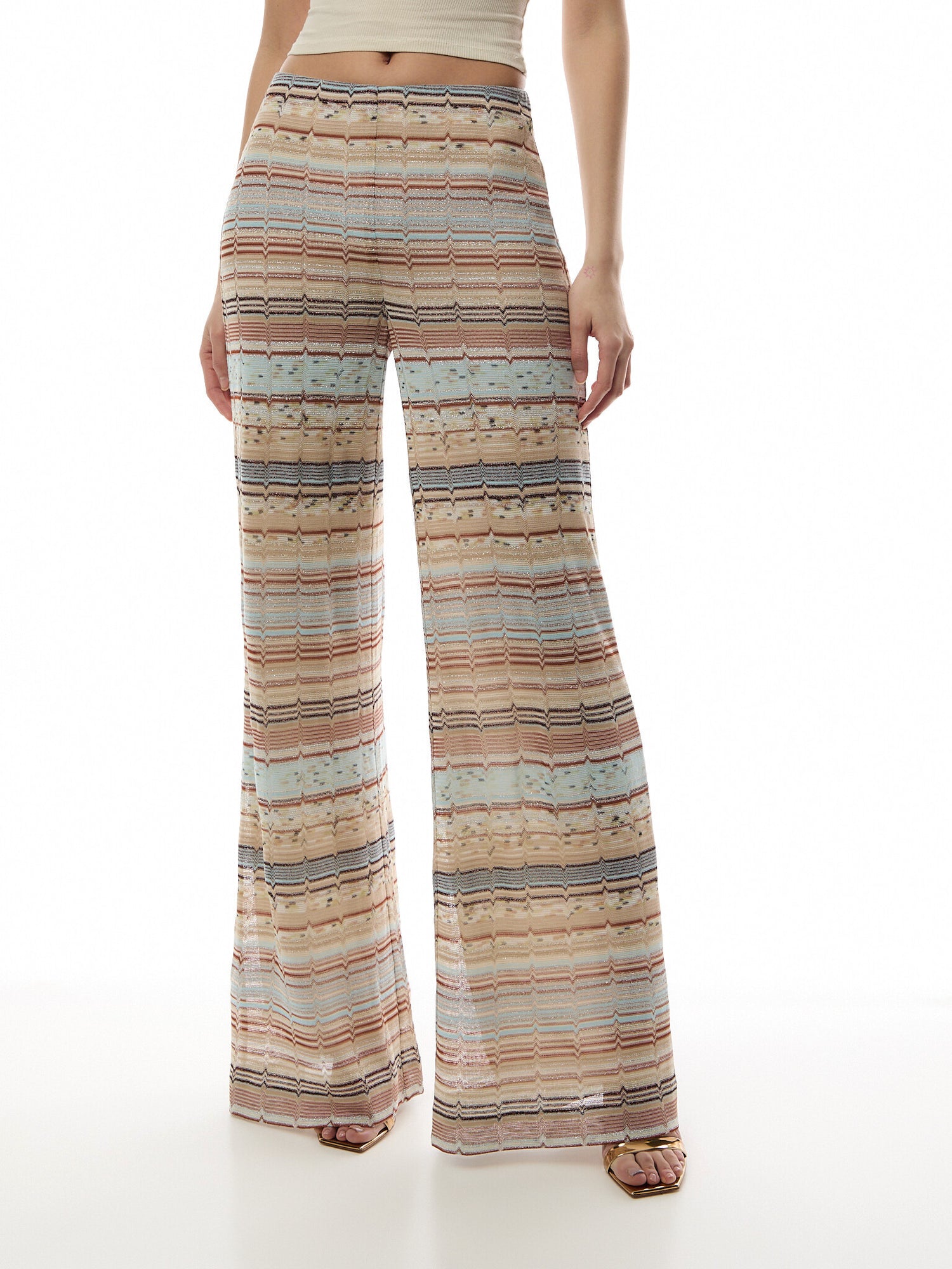 Viscose and Cotton Palazzo Trousers with Lamé Zigzag Fret