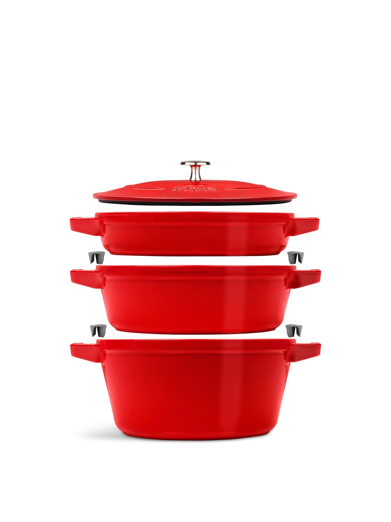 Cast Iron Pot Set 3pc Stackable Cherry Red