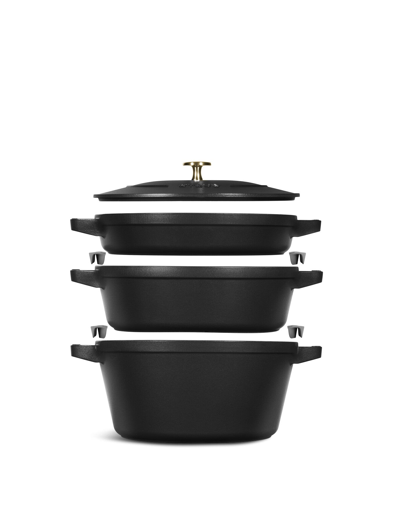 Cast Iron Pot Set 3pc Stackable Black