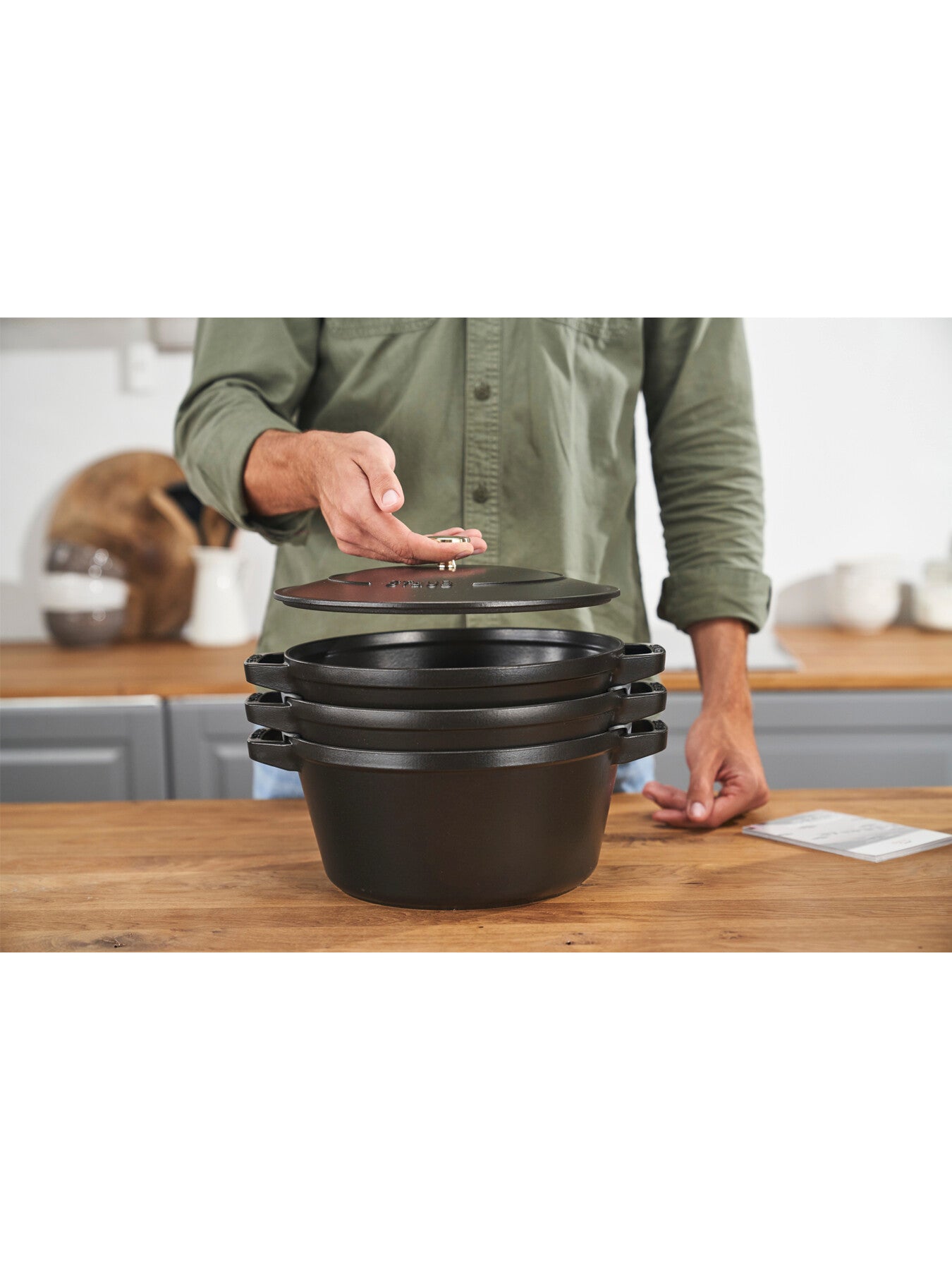 Cast Iron Pot Set 3pc Stackable Black