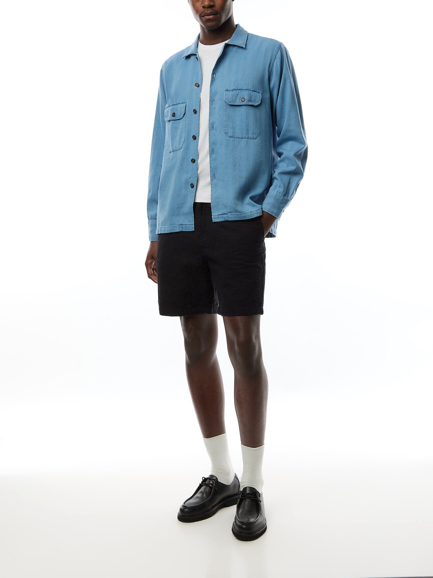 Washed Indigo Herringbone Utility Shirt