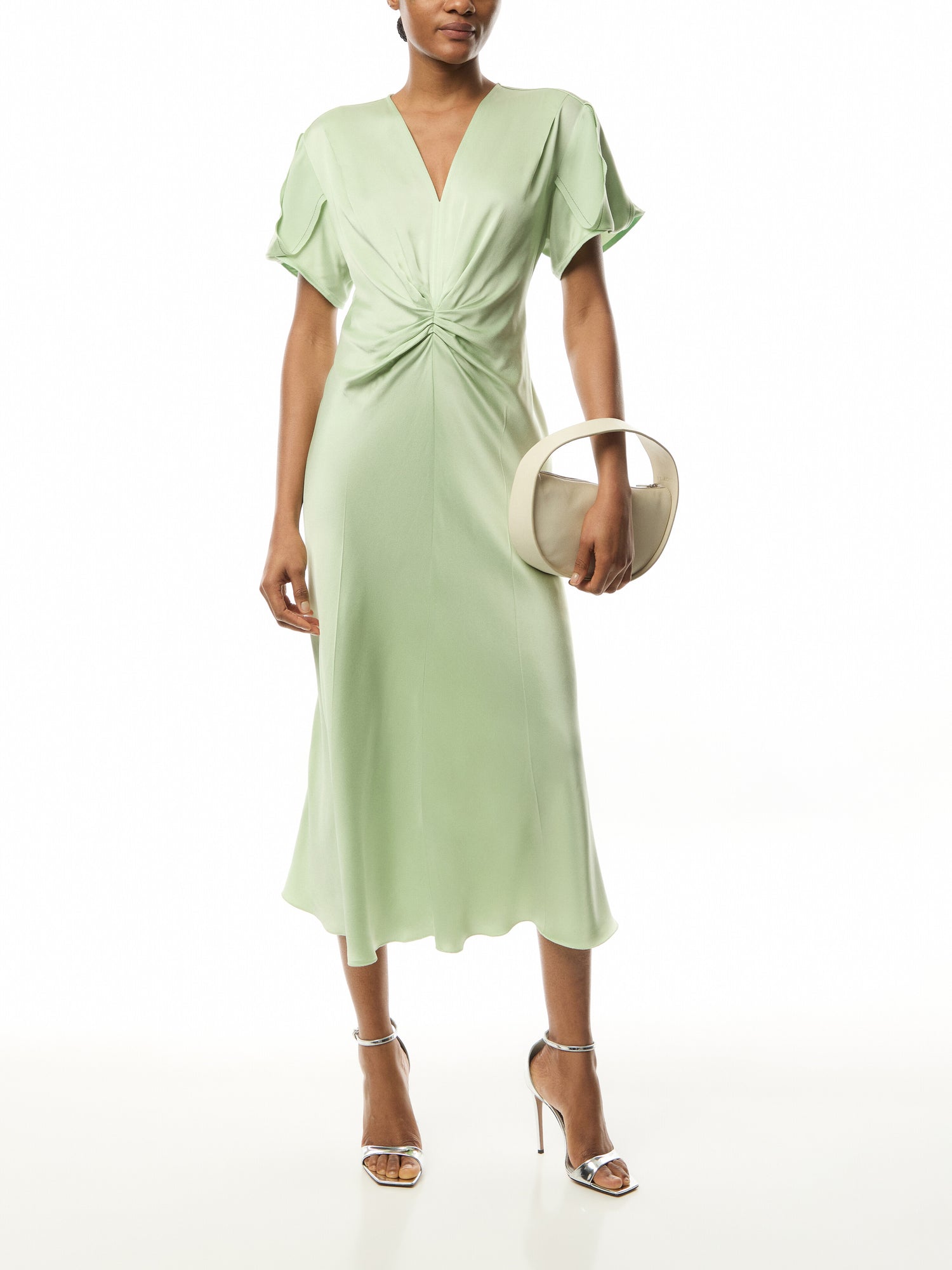 Gathered V-neck Midi Dress