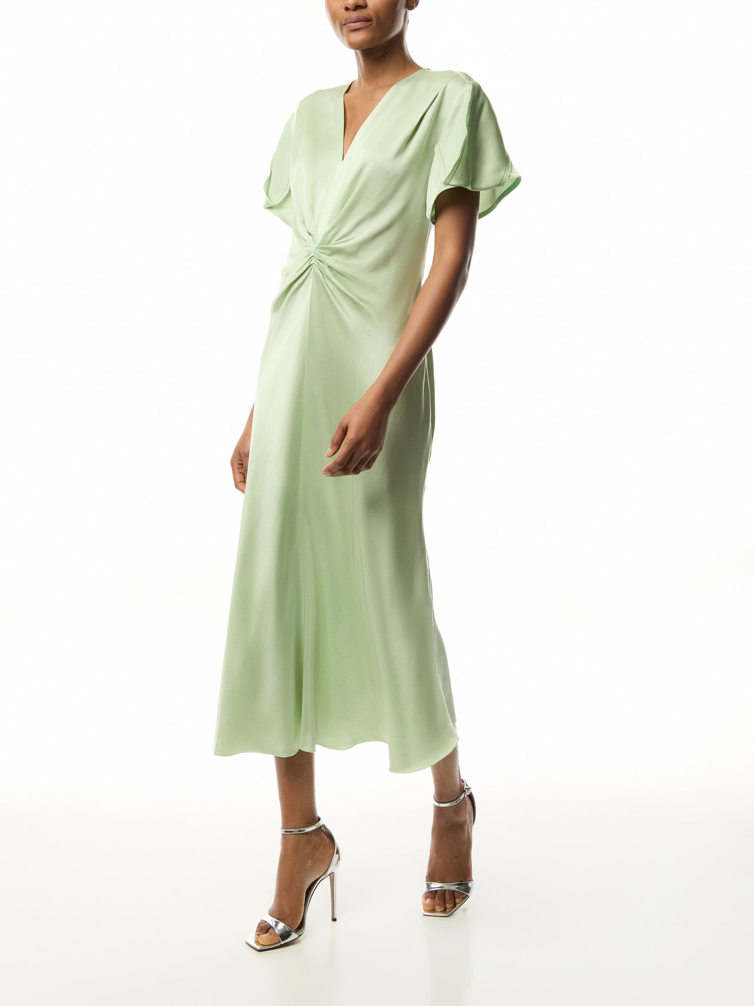 Gathered V-neck Midi Dress