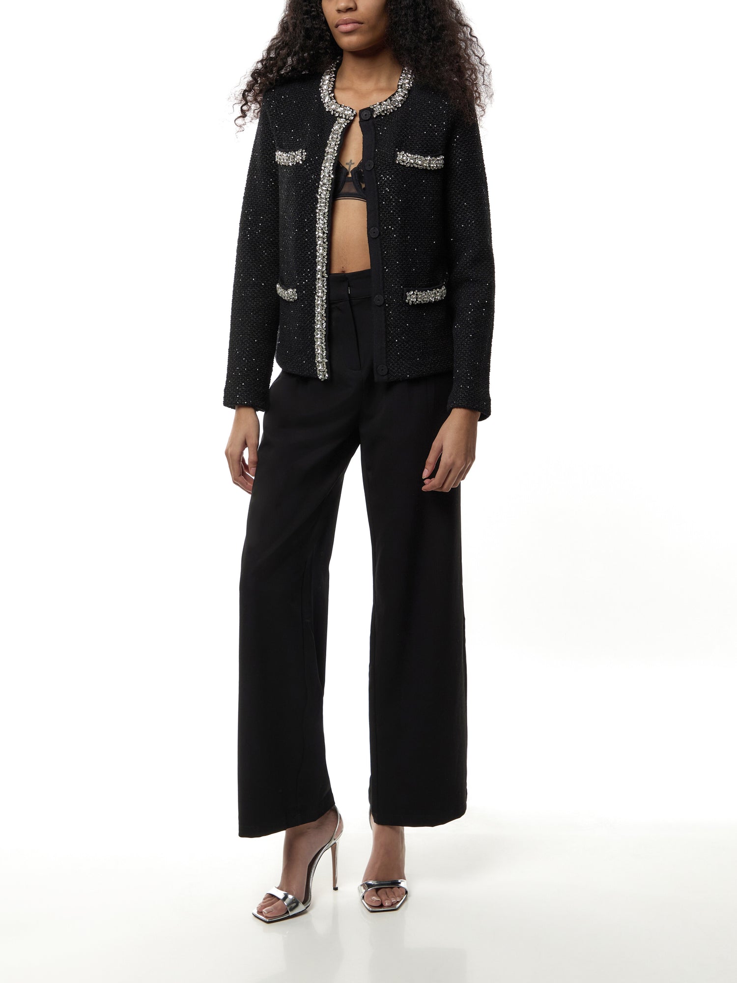 Black Sequin Knit Cardigan