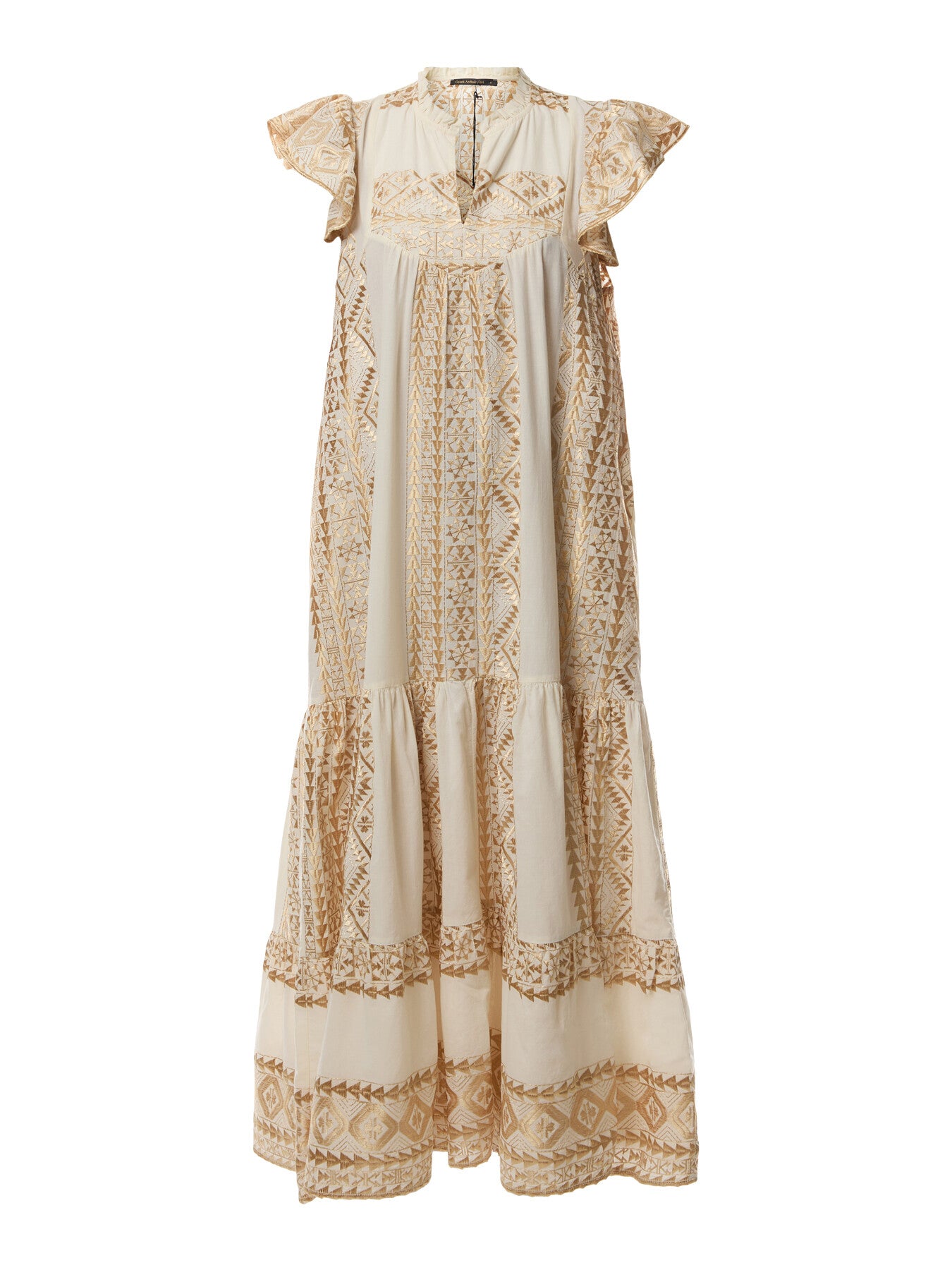 Classic Triangle Frill Cap Slv Round Neck Maxi Dress