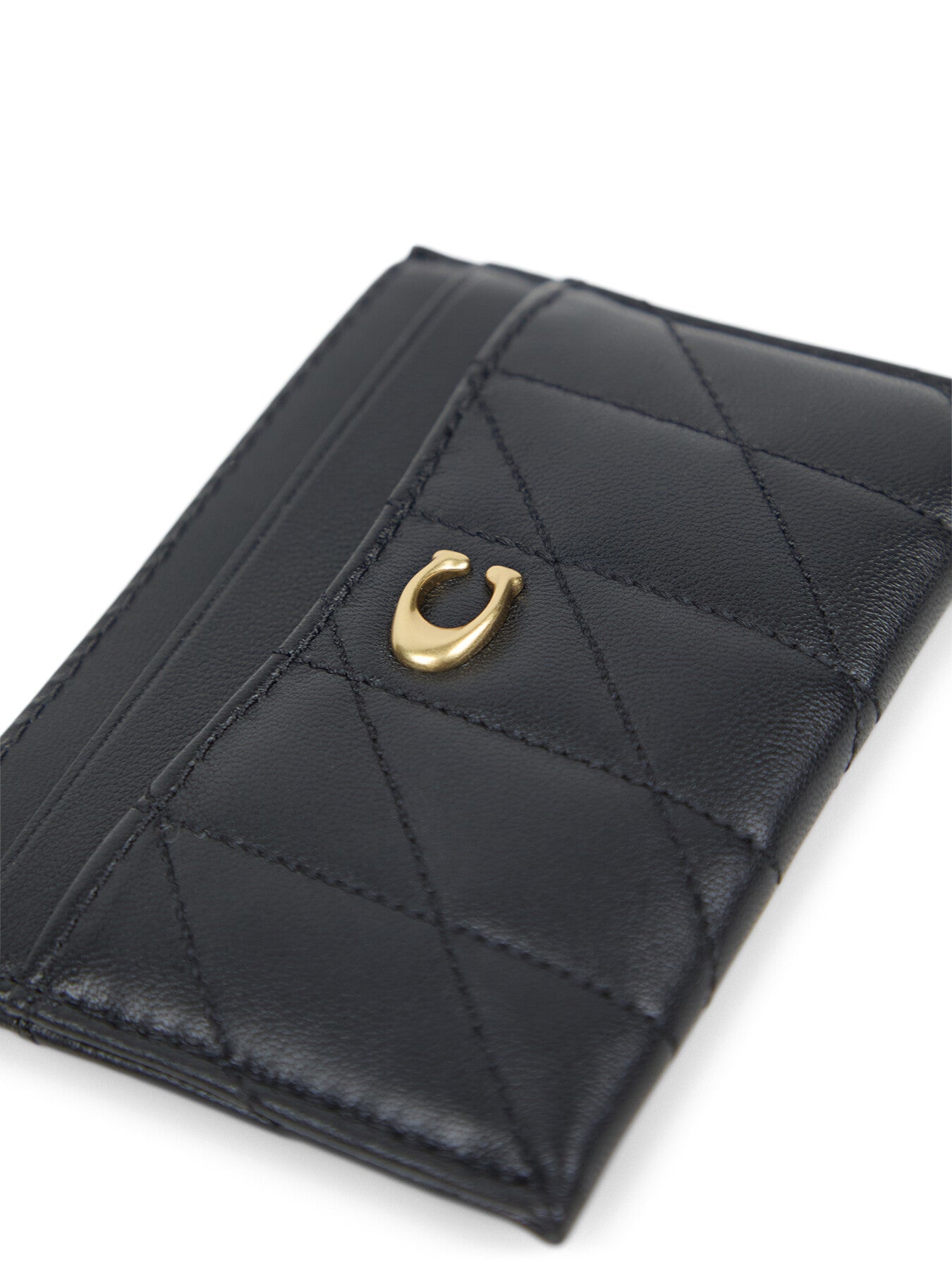Quilted Pillow Leather Essential Card Case Black