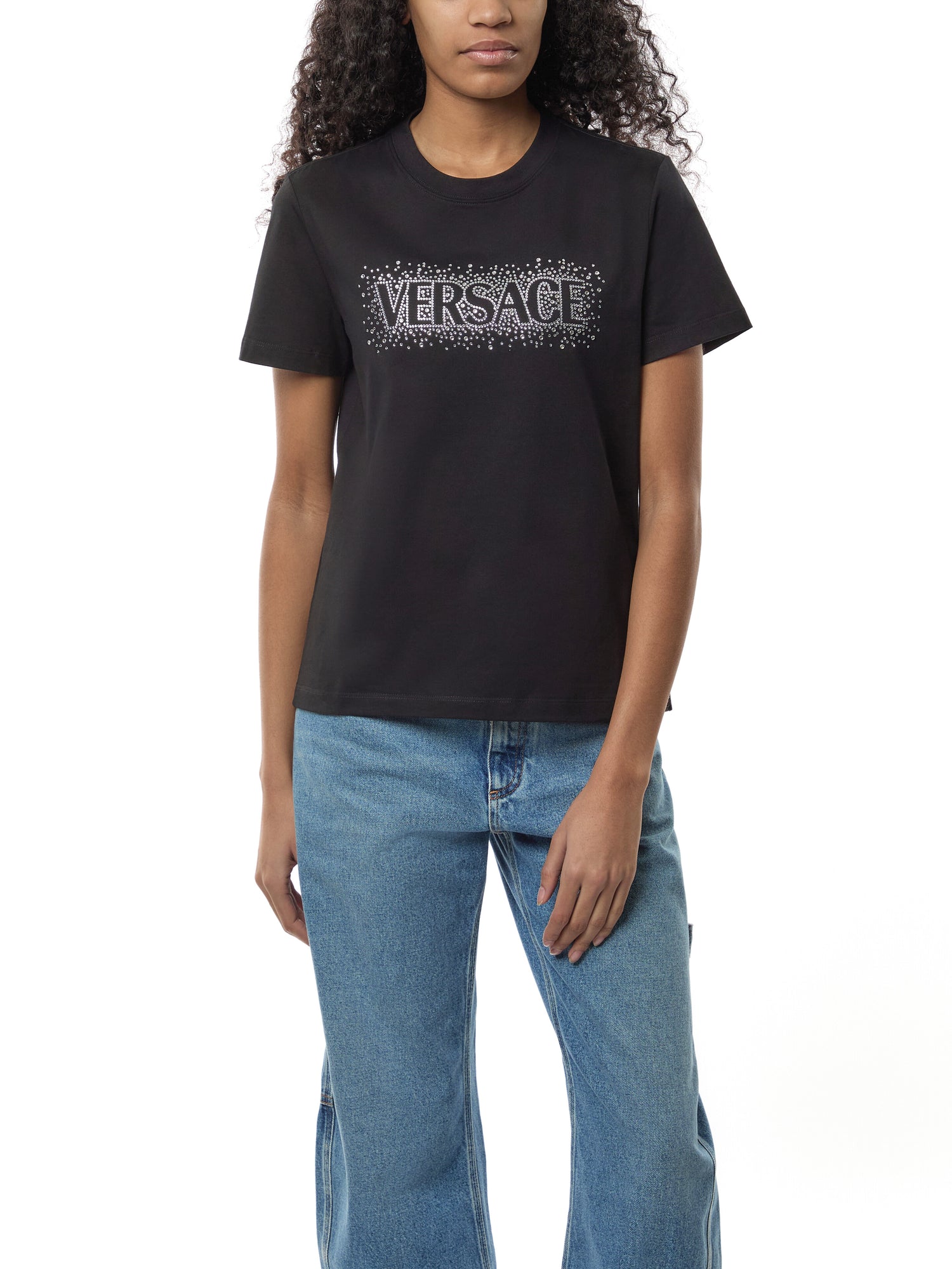T-Shirt Versace Logo With Crystal Embroidery Yd Cotton Jersey