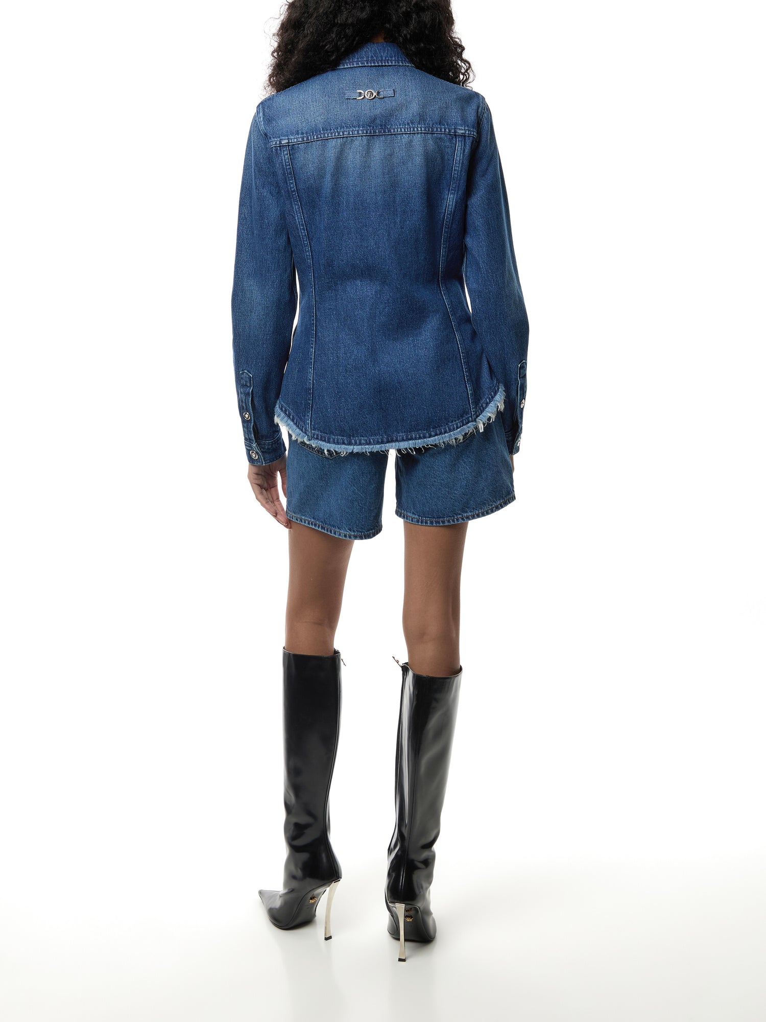 Shirt Denim R Washed Medium Blue With Frayed Edges