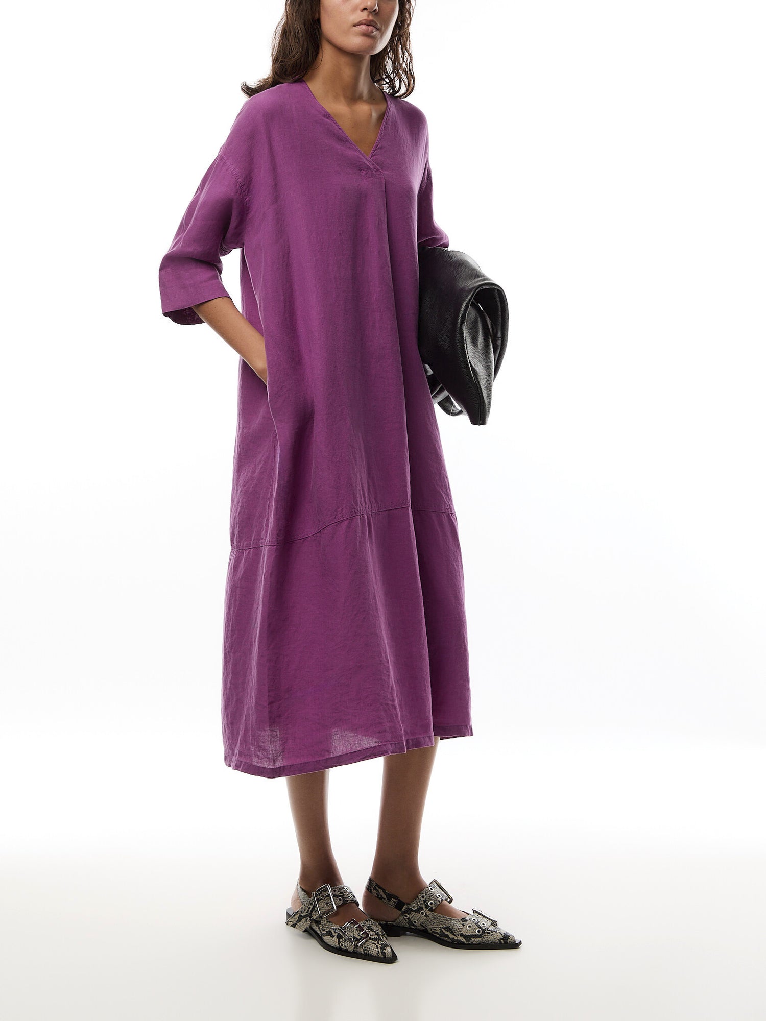 Linen V Neck Dress