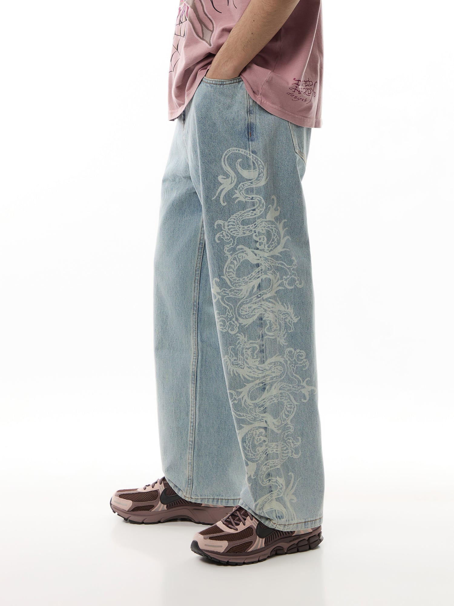 Laser Etched Dragon Repeat Denim Trousers Jeans