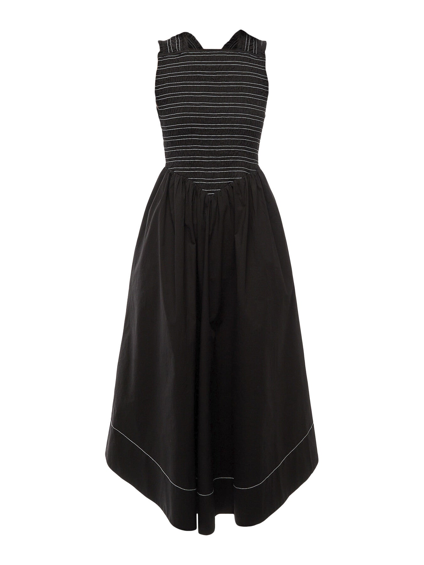 ganni black washed stretch cotton smock midi dress Ganni Black Washed Stretch Cotton Smock Midi Dress