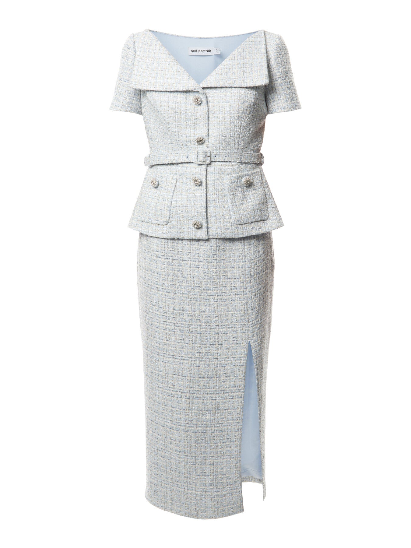 self portrait boucle midi dress Blue Boucle Midi Dress