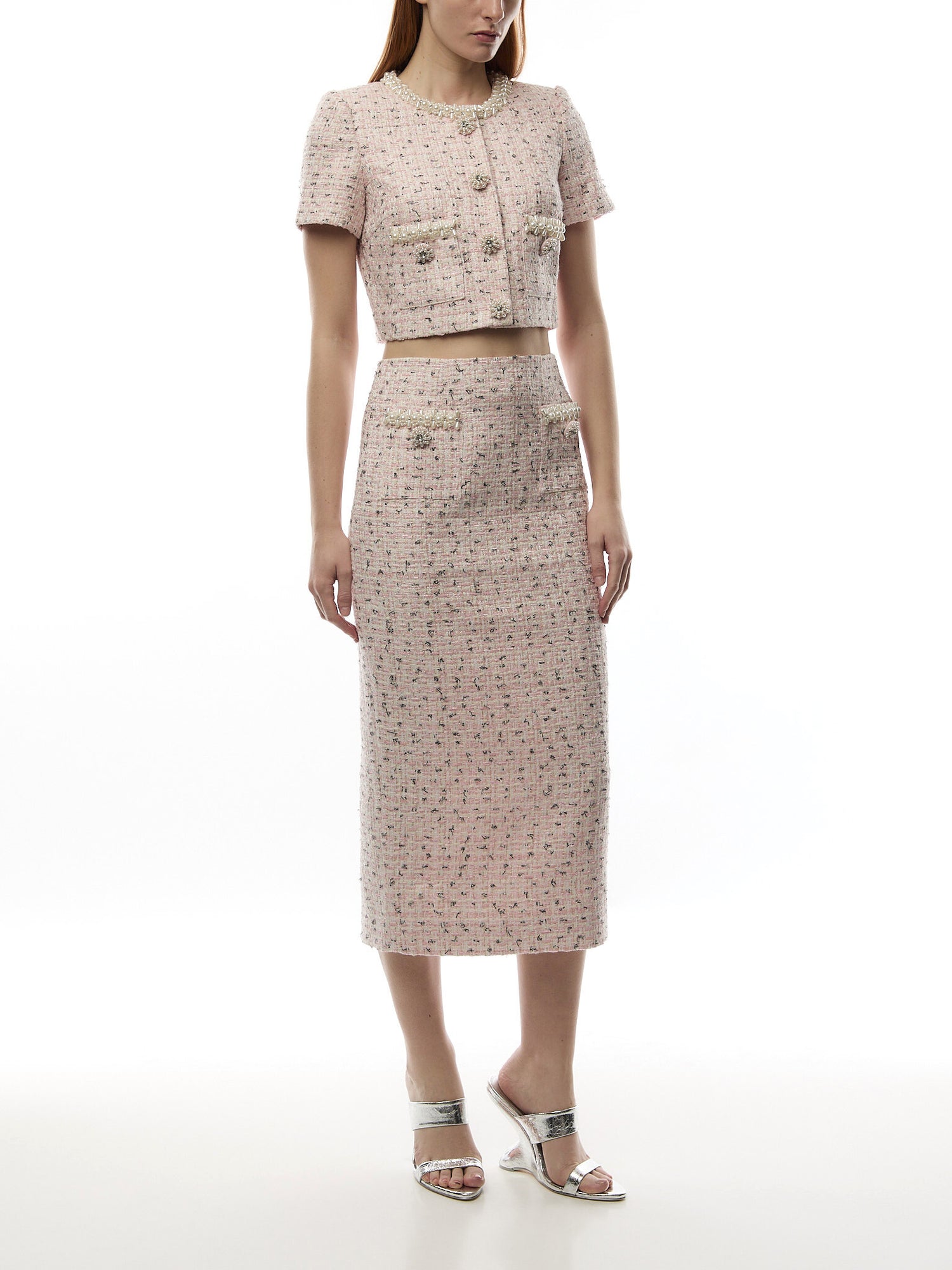 Pink Boucle Pearl Top