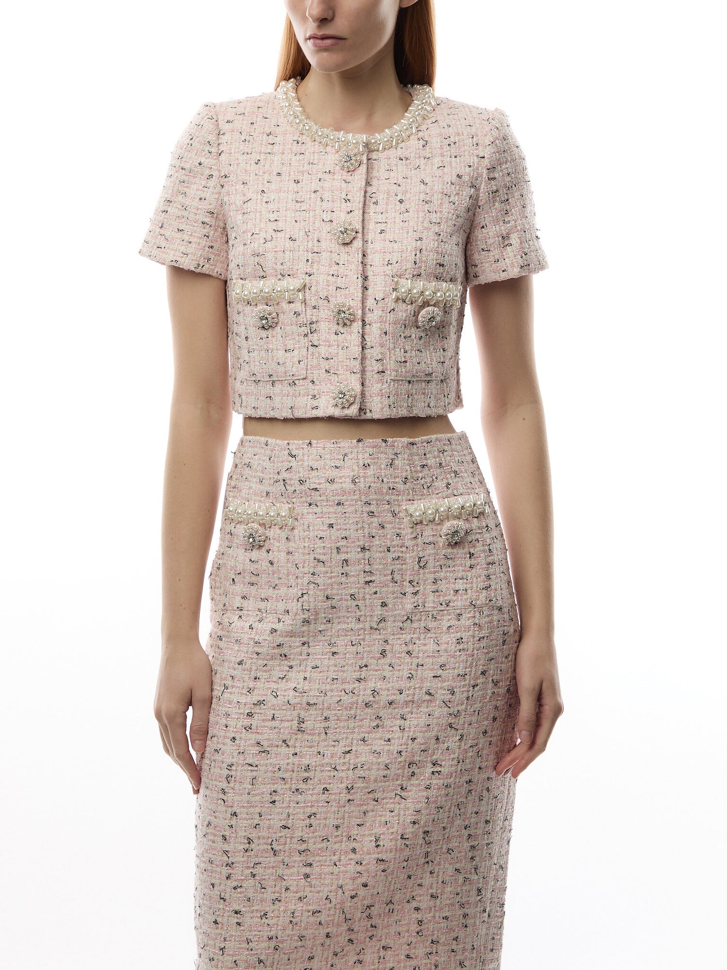 Pink Boucle Pearl Top