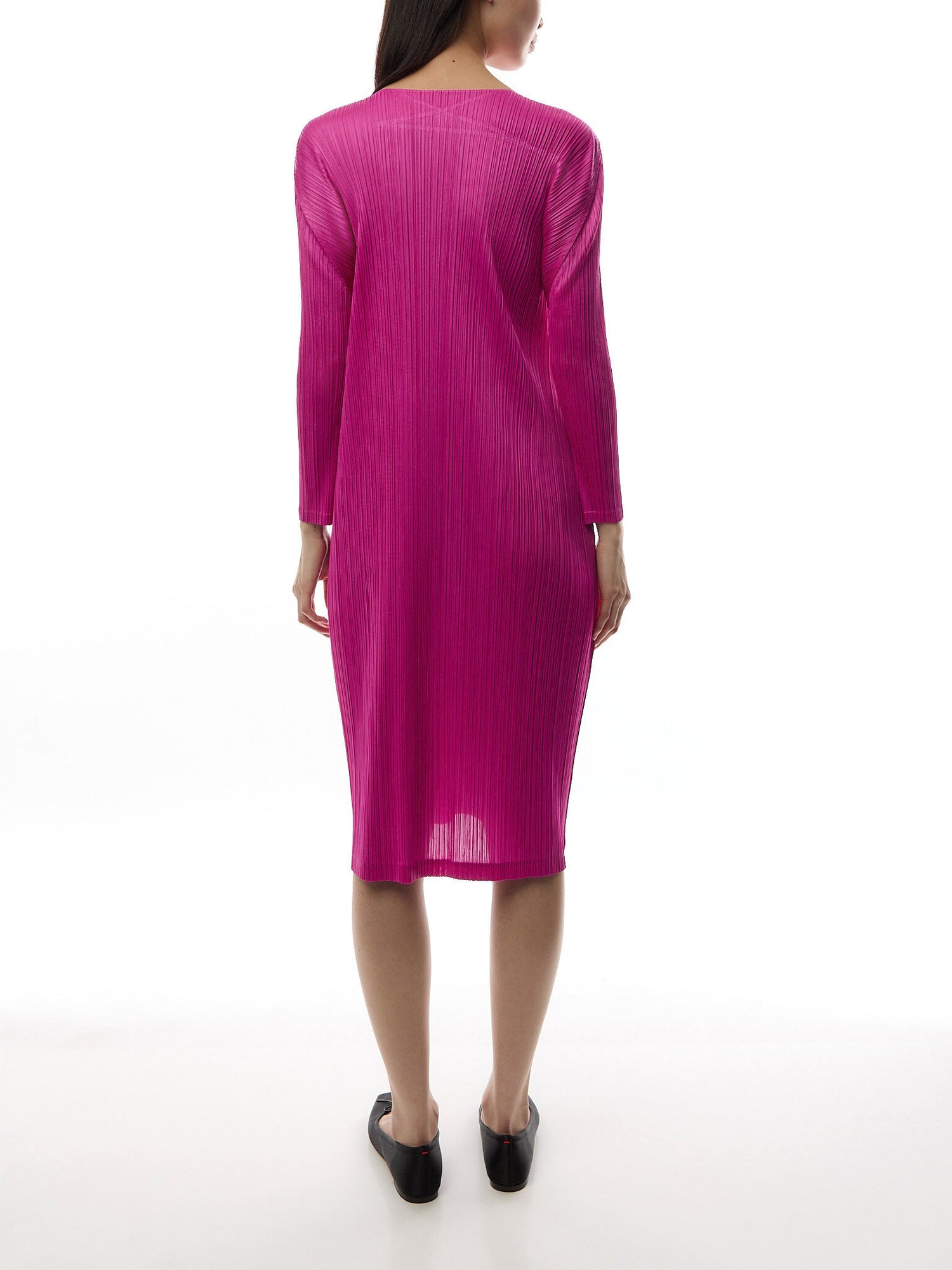 Pleats Light Wave Fold Detail Pink Midi Dress