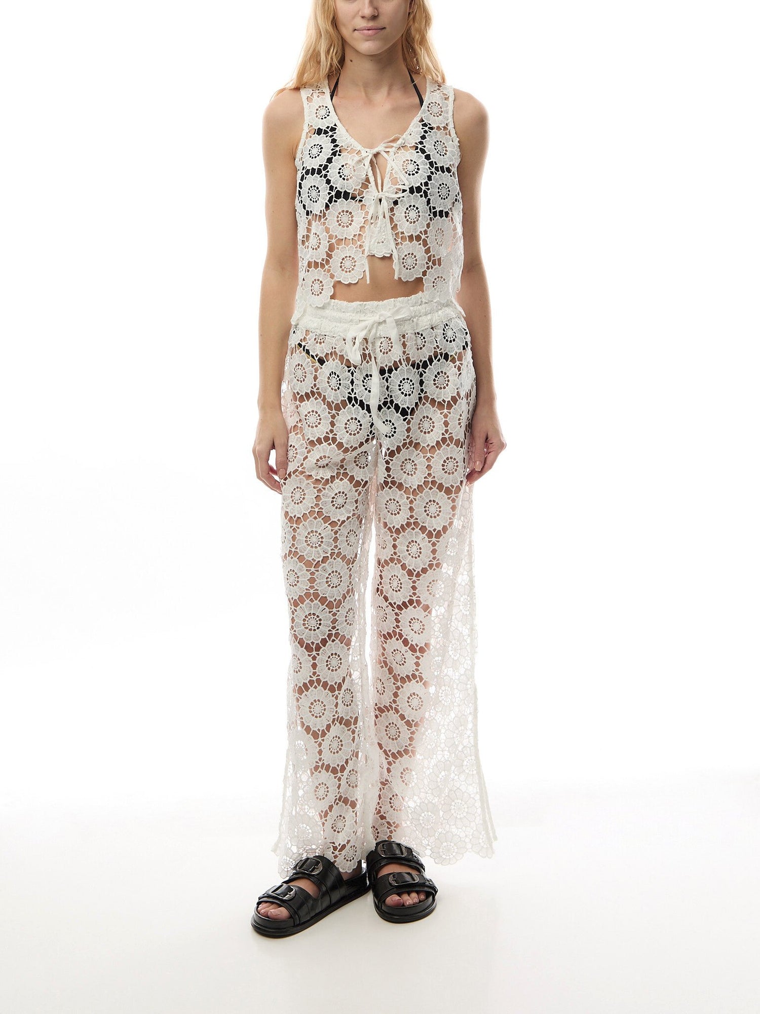 Tie Front Top White Crochet Top