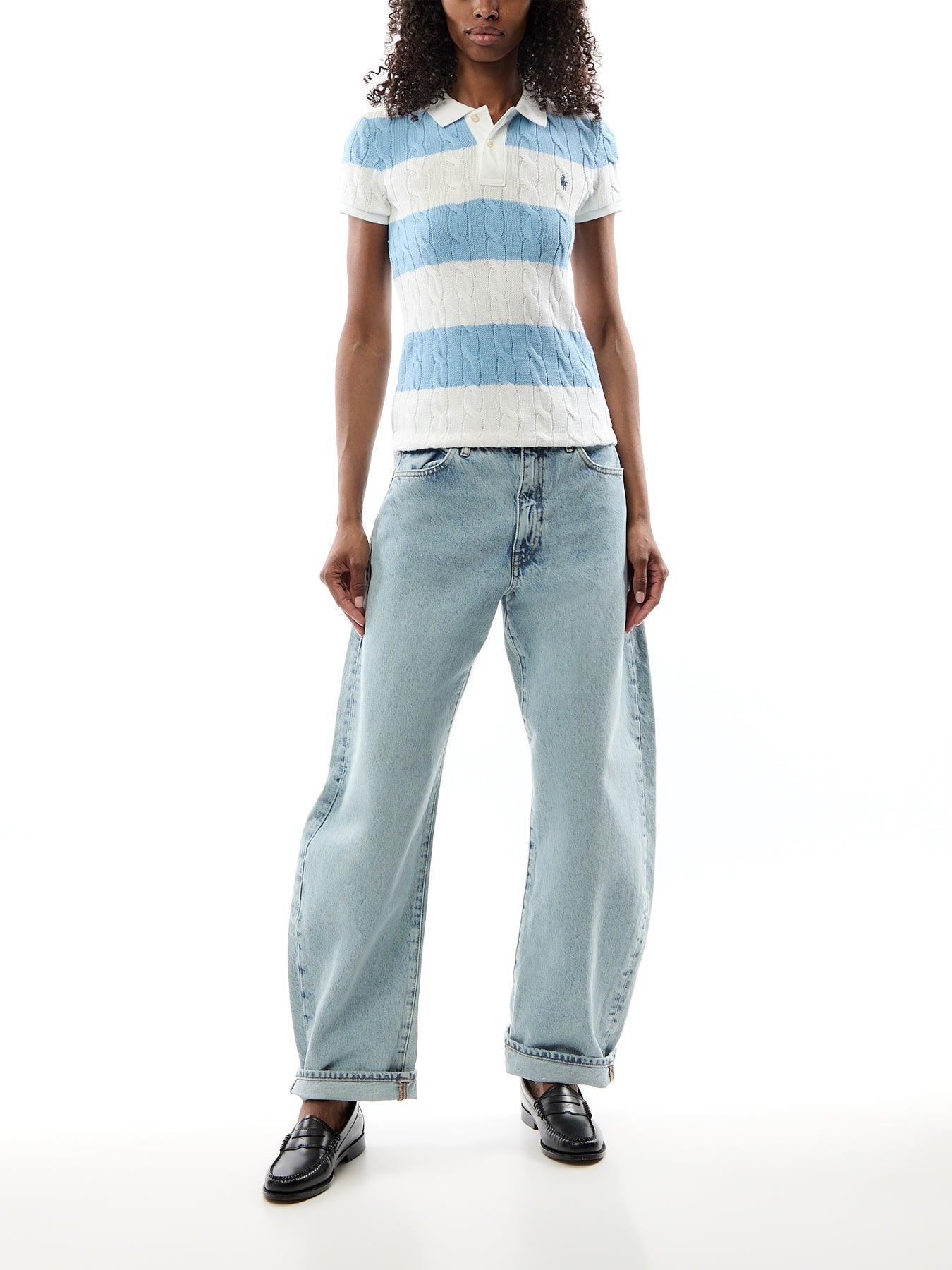 Short Sleeve Striped Cable knit Polo Shirt