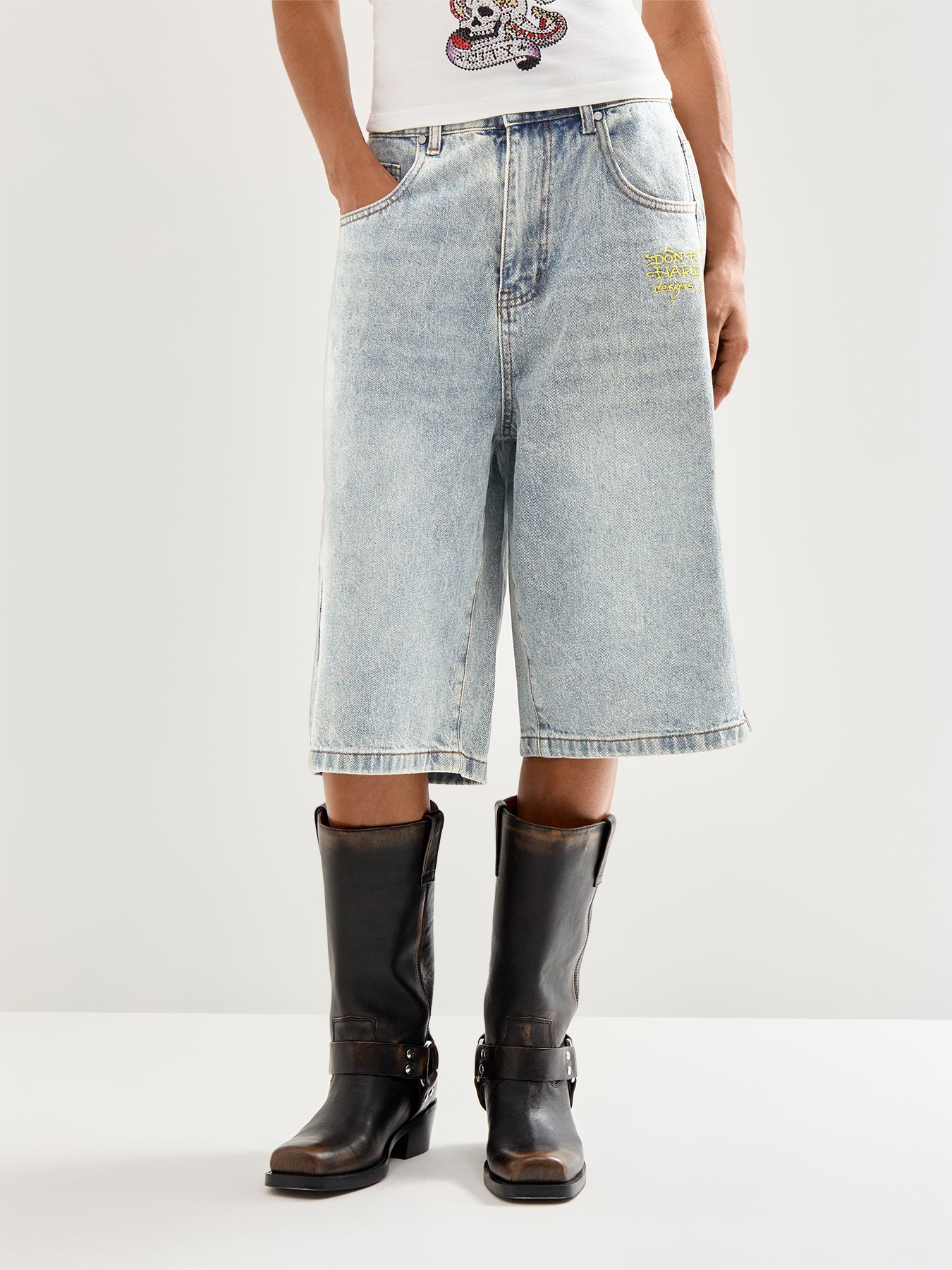 Dragon Crawl Relaxed Denim Shorts