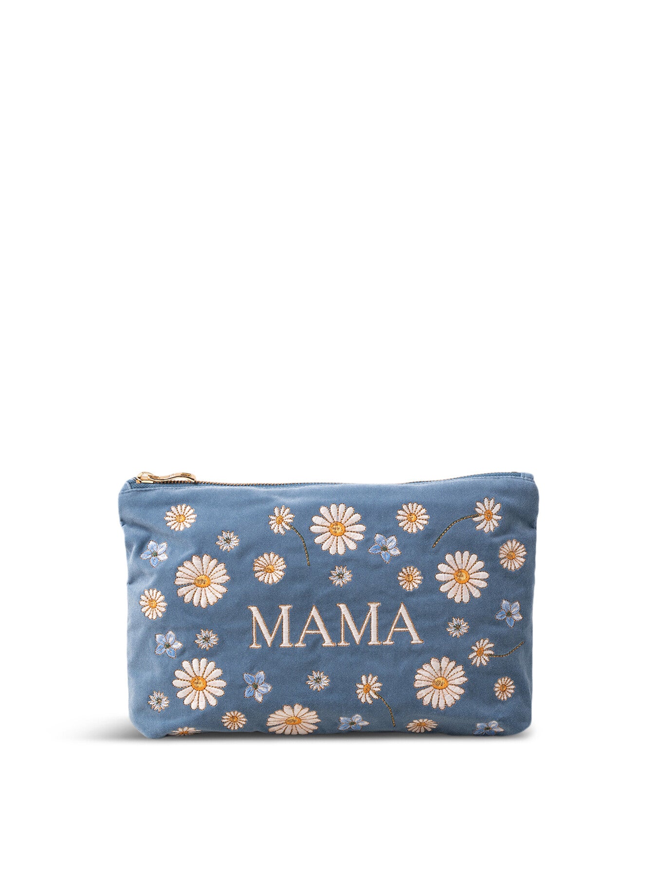 Velvet Travel Pouch, Daisy Dream MAMA Blue | Elizabeth Scarlett