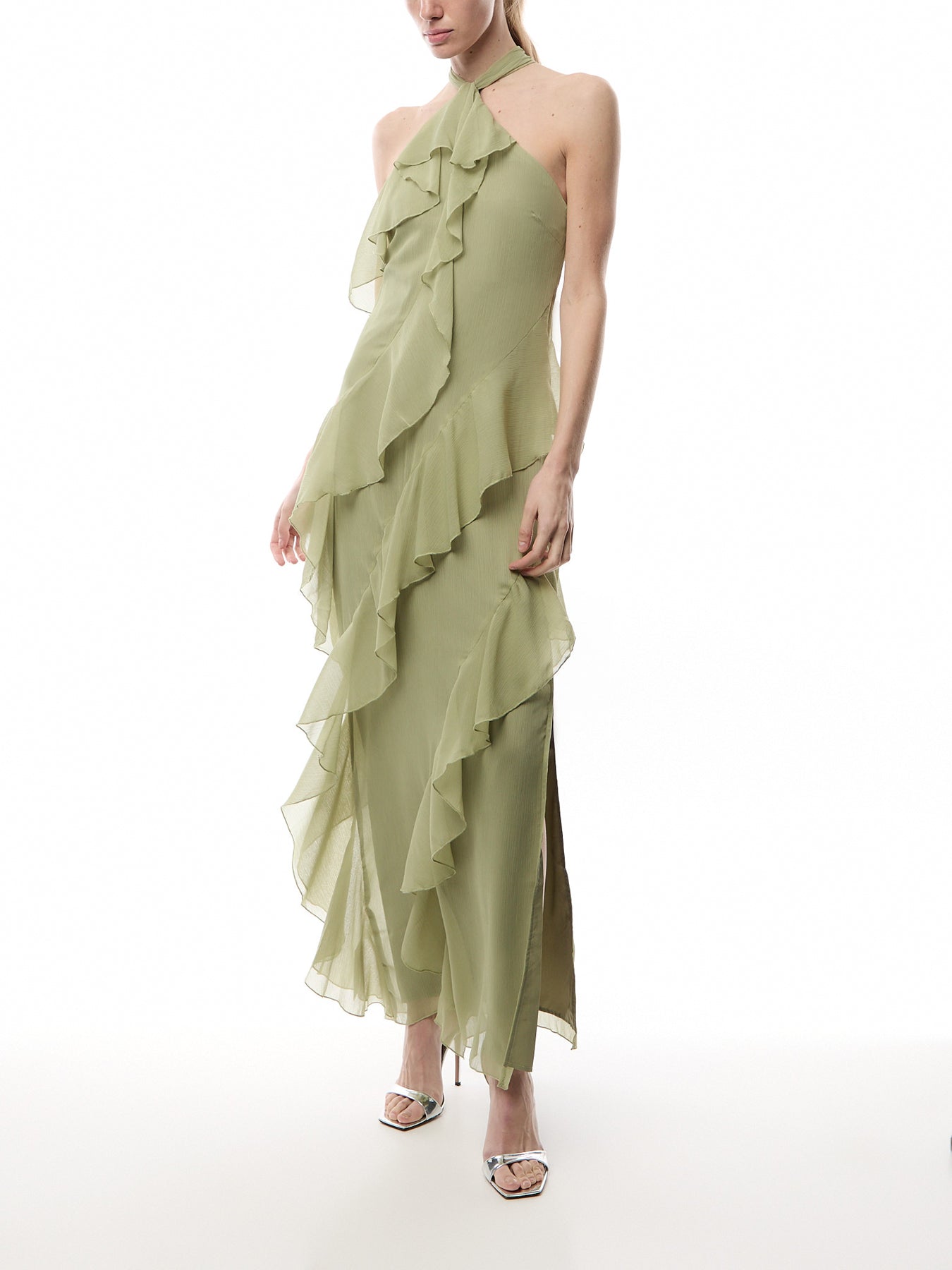 Aria Halterneck Ruffle Maxi Dress