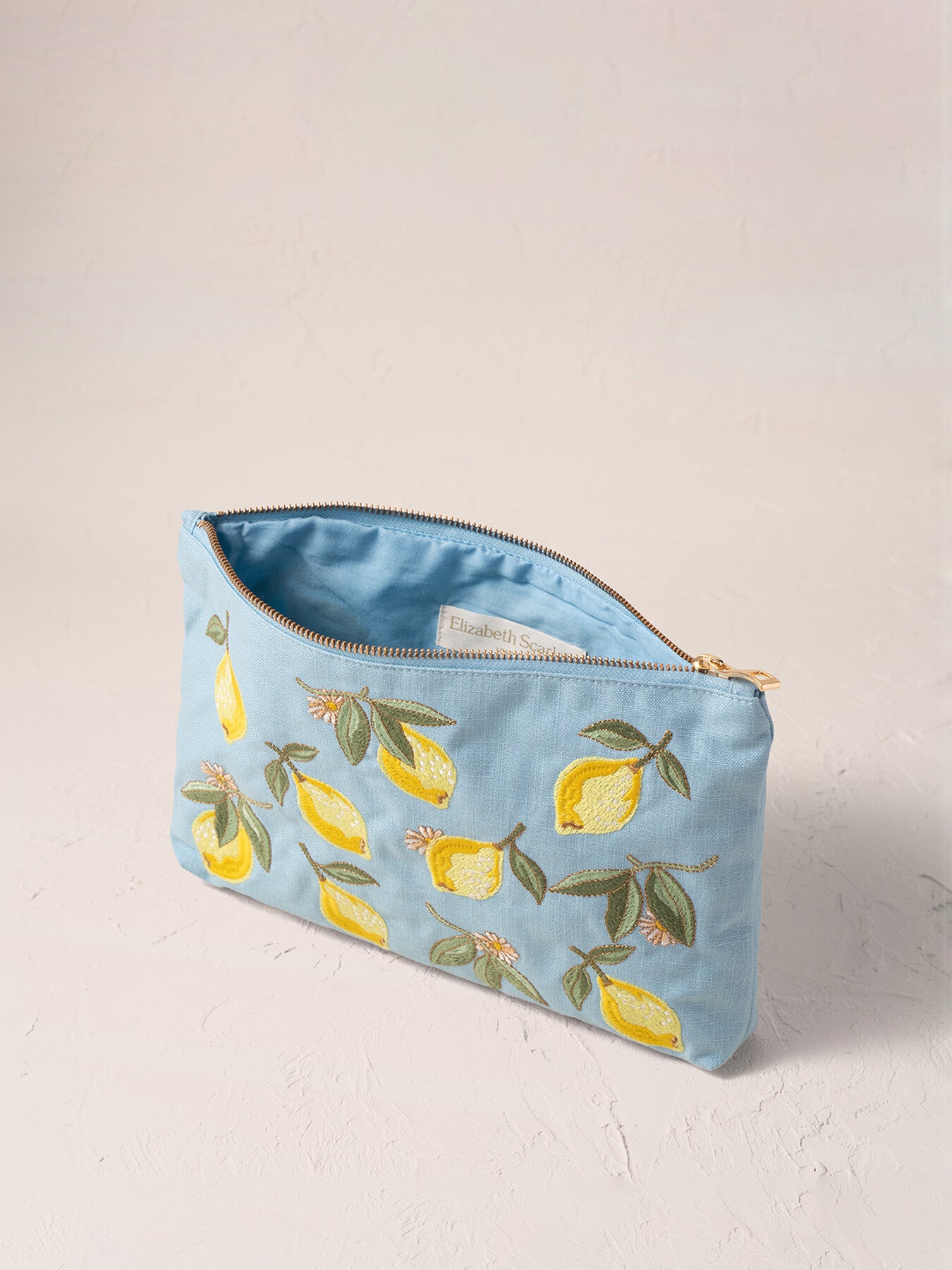 Lemon Blossom French Blue Cotton Everyday Pouch