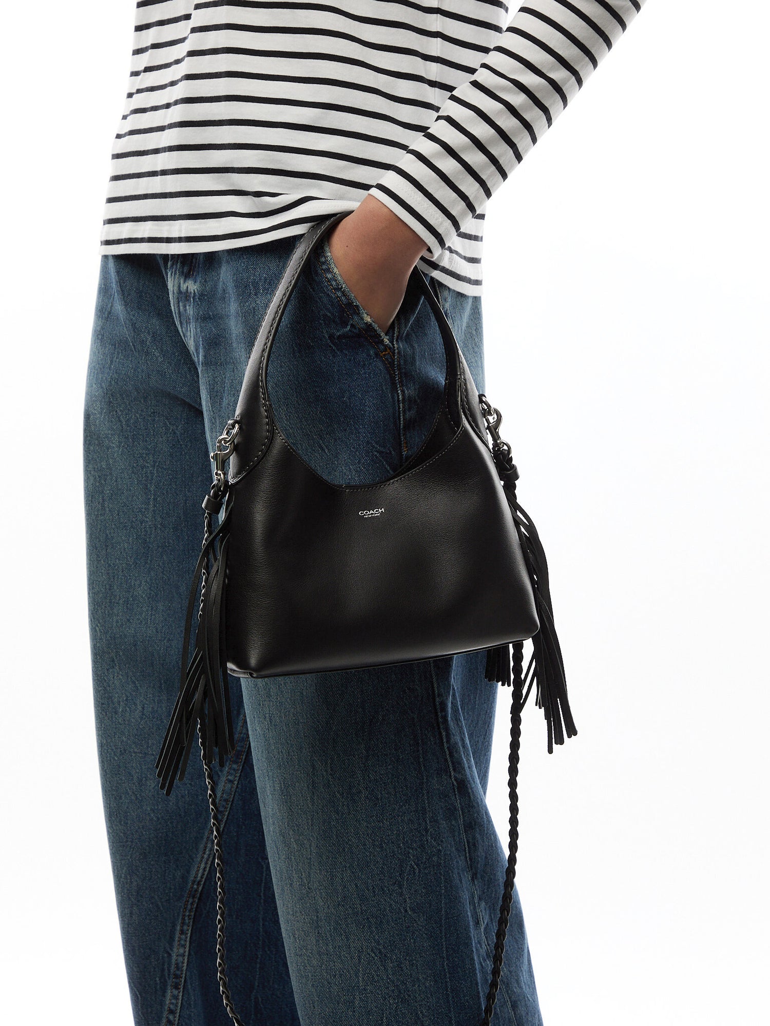 Brooklyn Shoulder Bag 23 with Fringe Detailing Black