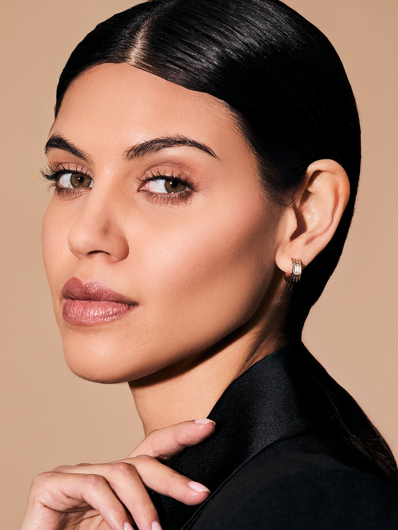 Gold-Plated Stone Ribbed Hoop Earrings