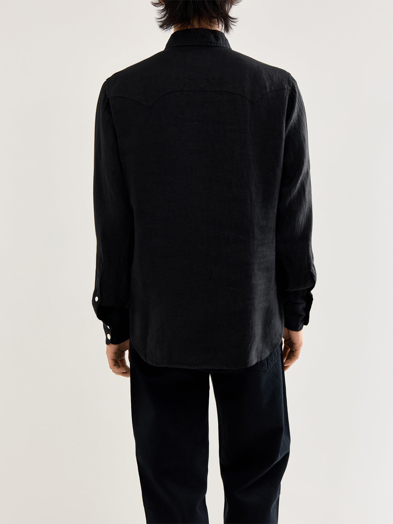 Linen Two-Pocket Twill Western Shirt Black