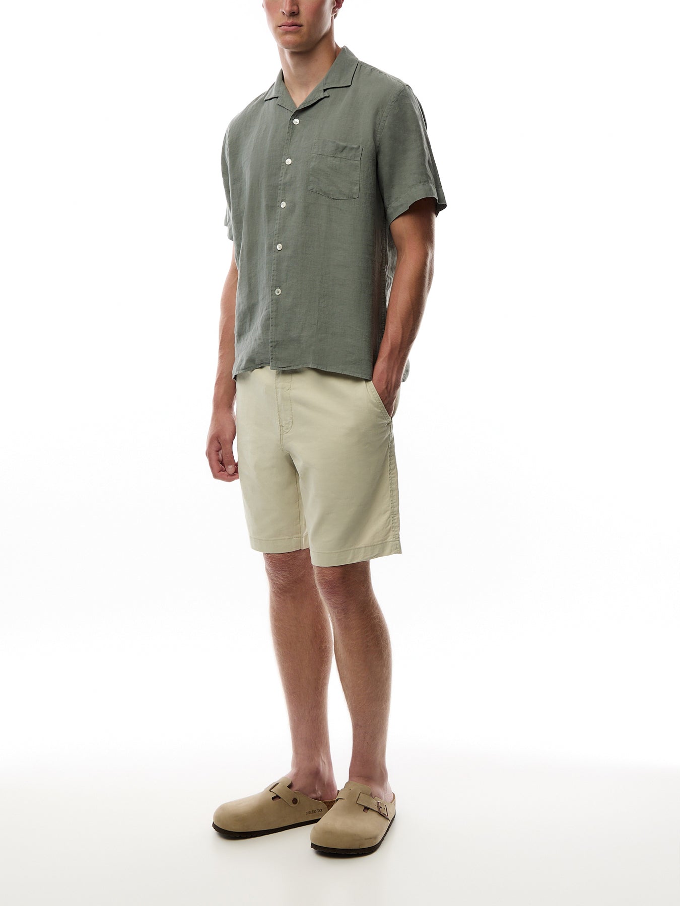 Revere Collar Linen Palm Mc Woven Shirt