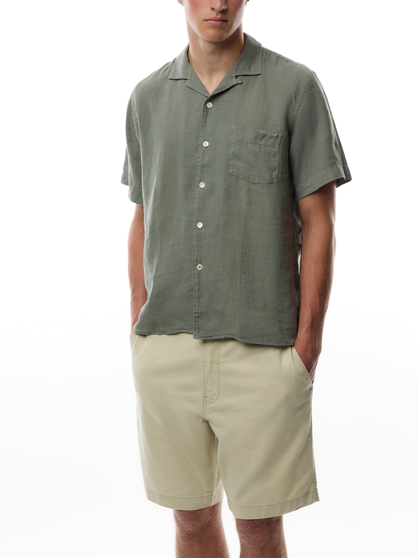 Revere Collar Linen Palm Mc Woven Shirt