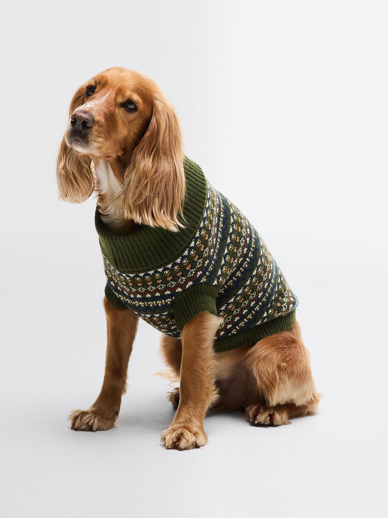Marlow Fair Isle Dog Jumper Olive Small